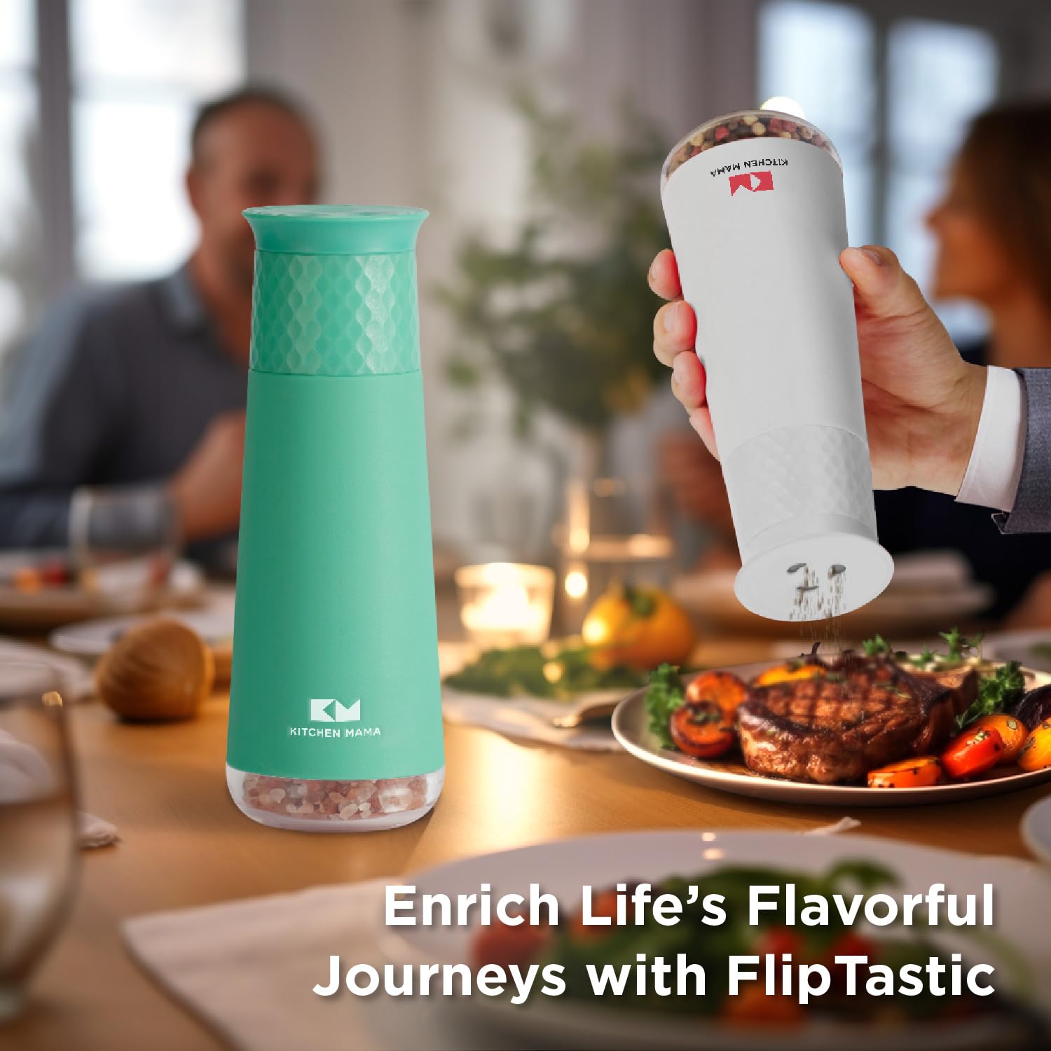 Electric Rechargeable Gravity Salt and Pepper Grinder - Adjustable Coarseness, One-Hand Operated, Refillable Spice Shaker for Kitchen, Cooking & Dining - Lightweight & Portable (Teal)