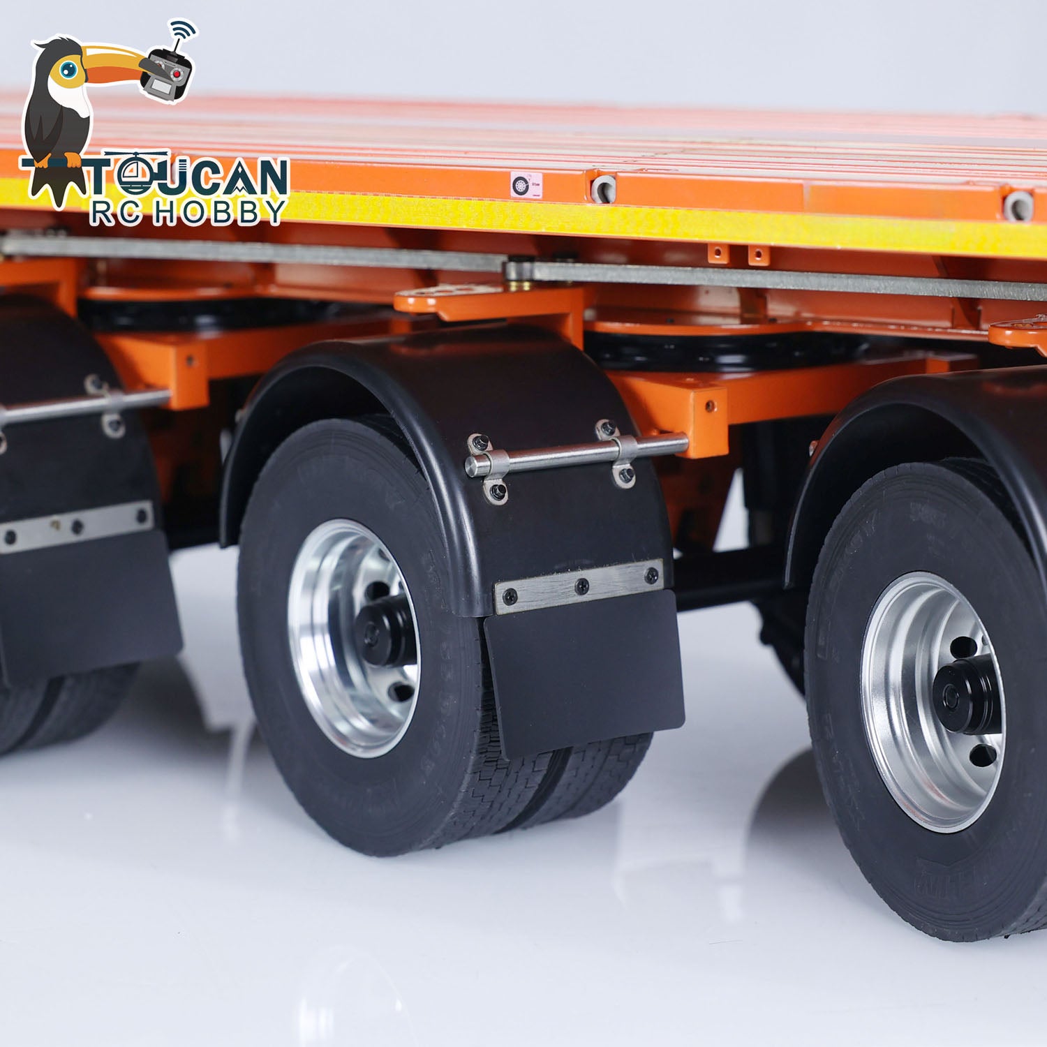 NOOXION 1/14 Scale 6 Axle Heavy Duty Metal Flatbed Trailer for RC Tractor Trucks - Compatible with Remote Control Electric Cars, Hobby Models & DIY Parts - Perfect for Hauling Simulation, Construction Play & RC Car Shows
