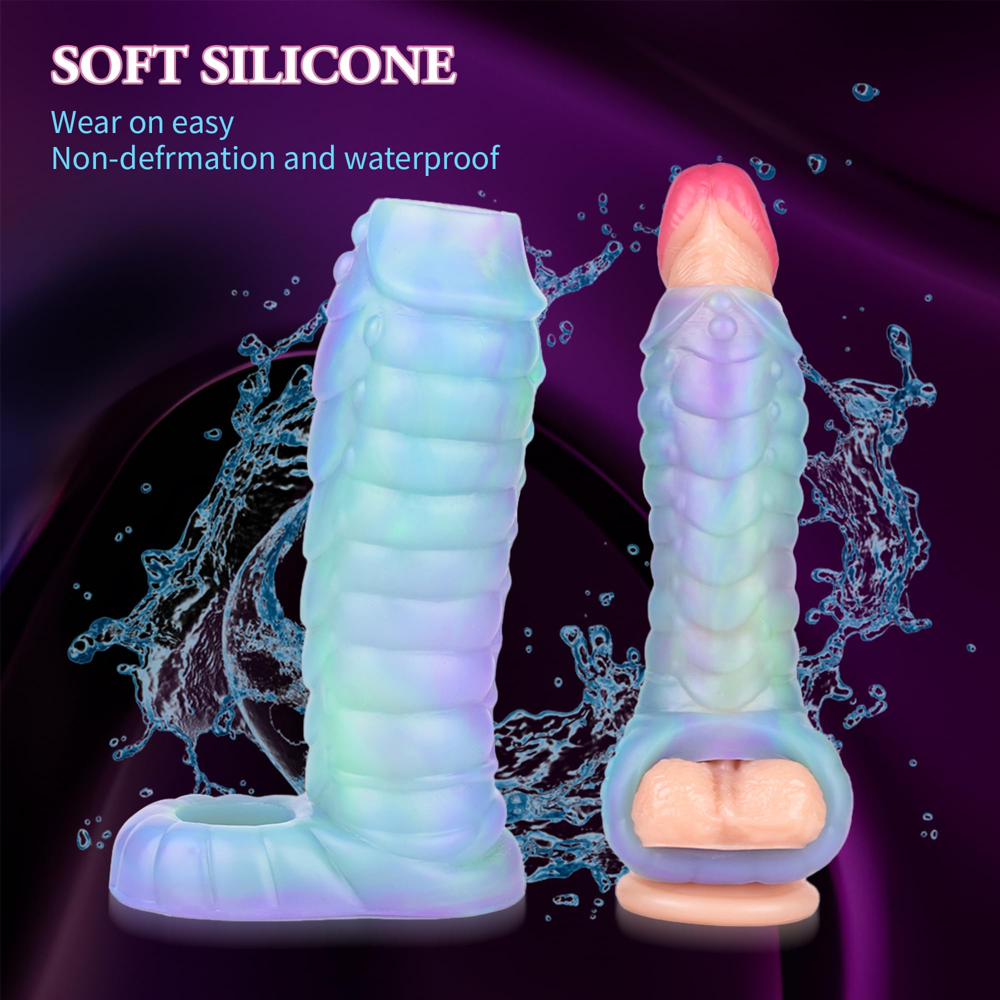 Luminous Silicone Penis Sleeve Extender with Cock Ring - Reusable Male Enhancement Toy for Couples & Solo Play - Girth Booster for Intimate Moments & Spicy Nights