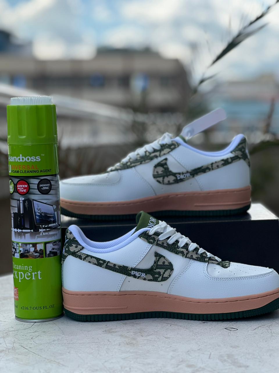 Custom Nike Air Force 1 Low Sneakers - White & Olive Dior Style - Perfect for Streetwear Fashion & Casual Outfits