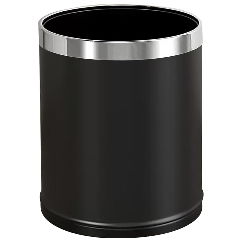 Open Top Metal Trash Can - Black Round Waste Basket for Hotel, Restaurant & Office Use - Durable Garbage Bin for Commercial Spaces, Reception Areas & Housekeeping