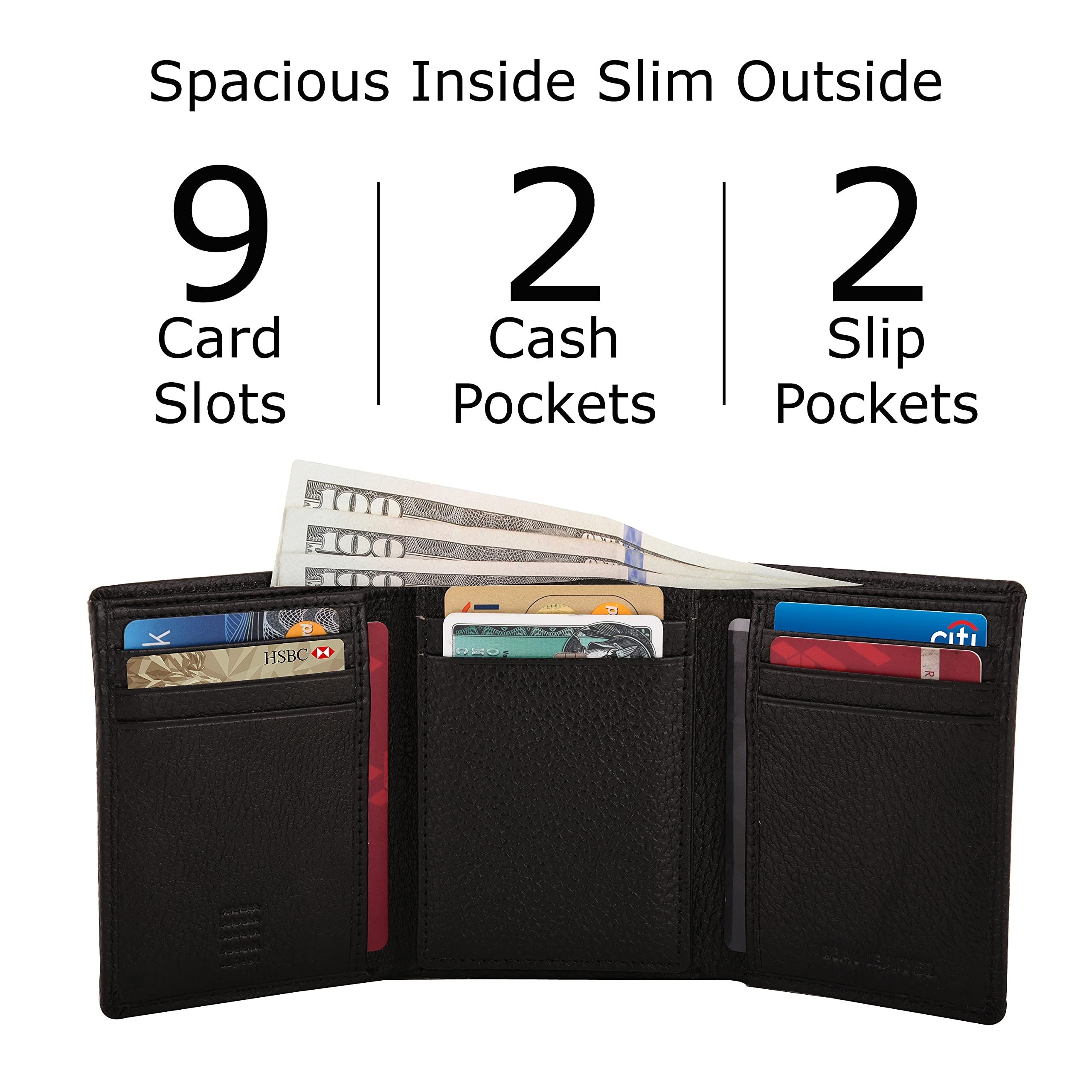 Genuine Leather RFID Blocking Trifold & Zipper Around Wallet for Men - Horizontal & Vertical Zippered Card Holder | Perfect Gift for Men & Women | Everyday Carry & Travel Essentials