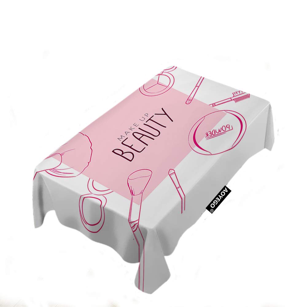 AOYEGO Pink Rectangle Makeup Beauty Tablecloth 52x70 Inch - Soft Polyester Cosmetic Brush & Eyeshadow Organizer for Facial & Glamour Decoration - Perfect for Home, Party, Picnic, Salon & Bridal Dressing Room