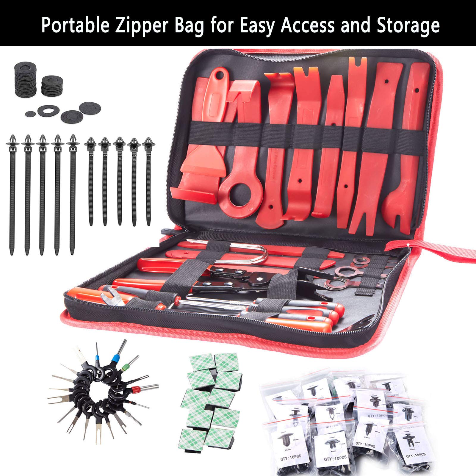 268-Piece Auto Trim Removal Tool Kit - Car Door Panel, Radio, Stereo & Terminal Pry Tool Set with Clip Pliers & Fastener Remover - Includes Storage Bag for Easy Organization - Perfect for DIY Car Repairs & Interior Upgrades