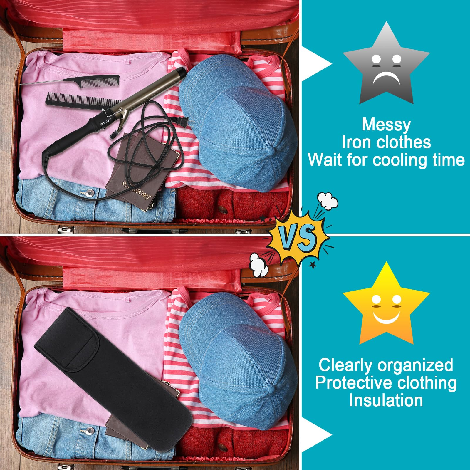 Shappy 2-Piece Heat Resistant Curling Iron Travel Case & Flat Iron Holder - Neoprene Straightener Sleeve & Silicone Hot Tools Bag (Classic Style) for Salon, Travel & Home Use