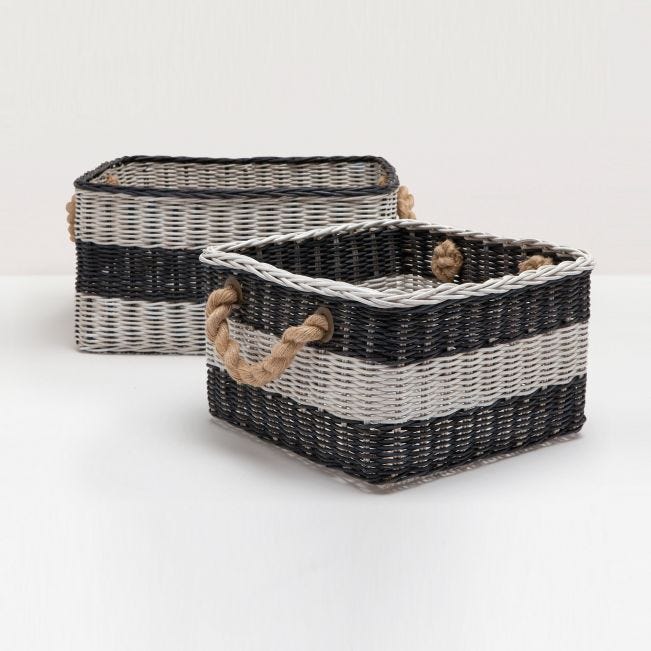 Nautical Nesting Baskets - 3-Piece Woven Storage Baskets for Home Organization | Beach Decor, Bathroom Storage & Nursery Organization | Perfect for Coastal Living & Farmhouse Style