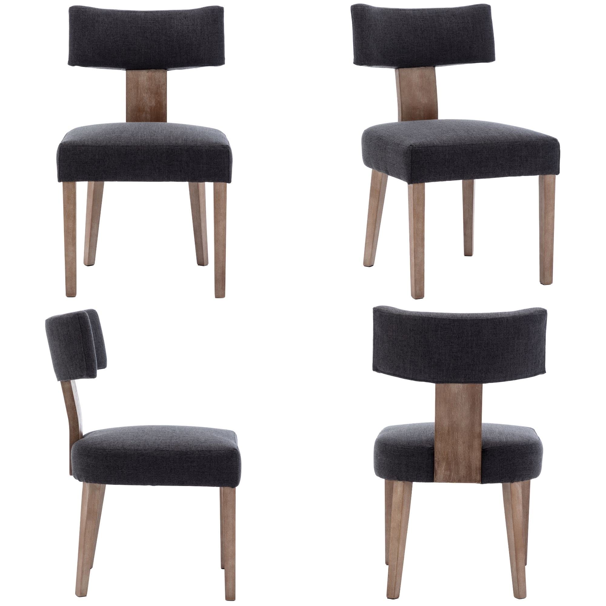 Modern Dining Chairs Set of 2 - Upholstered Side Chairs with Wood Legs & Linen Fabric - Wingback Design for Living Room, Bedroom, Dining Room - Charcoal Gray - Perfect for Home Decor, Dinner Parties & Cozy Seating