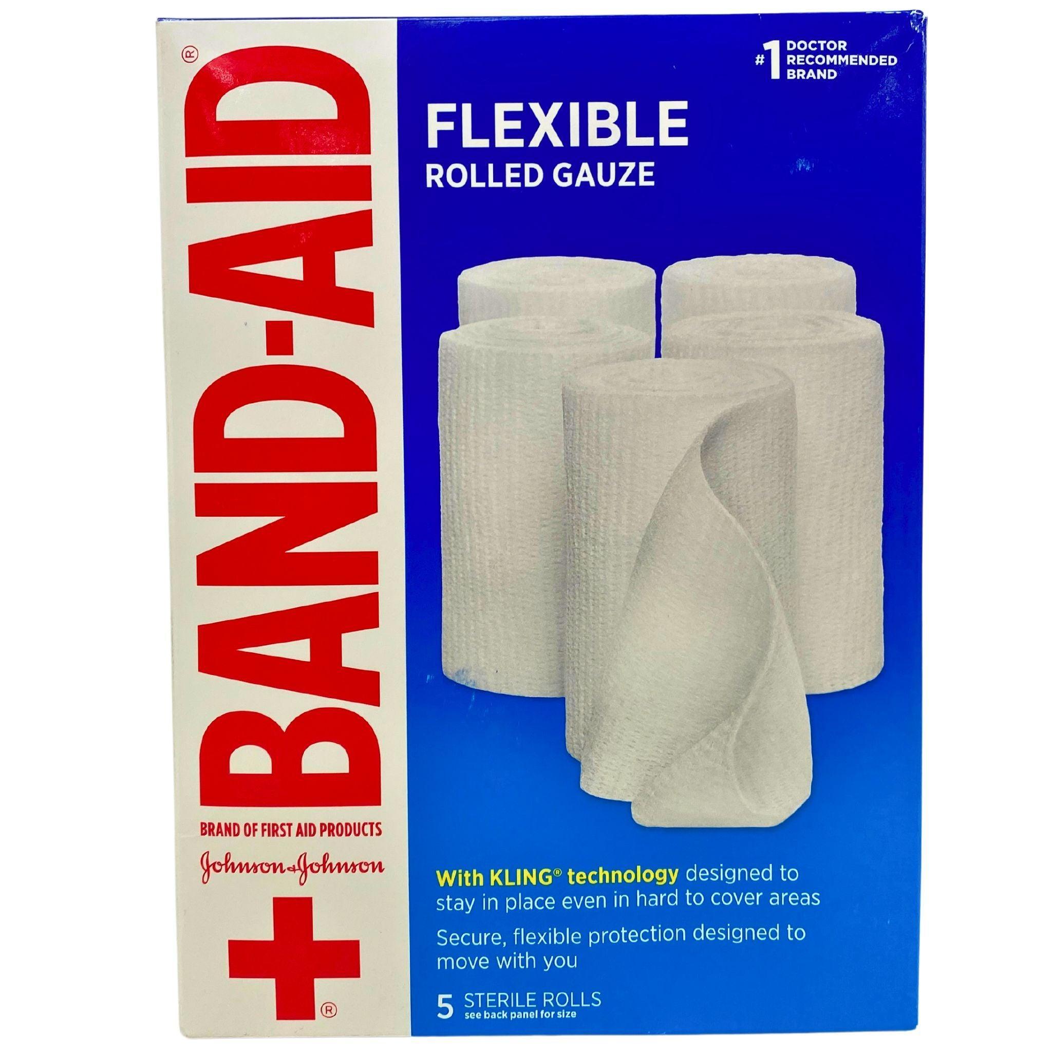 Johnson & Johnson Flexible Rolled Gauze Bandages - 5 Sterile Rolls (74 Pieces) - First Aid Wound Care for Cuts, Scrapes & Burns - Home, Office & Emergency Kit Essential