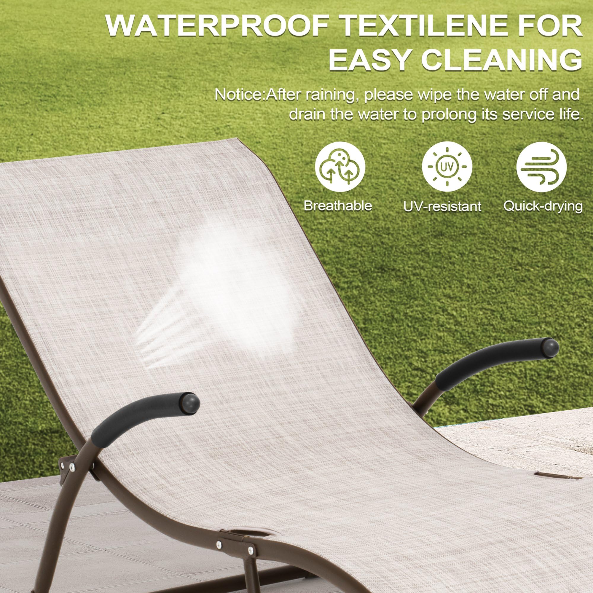 **Crestlive 2-Piece Folding Patio Chaise Lounge Set – Outdoor Sunbathing Pool Chairs with Adjustable Headrest, All-Weather Brown & Beige Furniture for Backyard, Deck, or Beach Relaxation**
