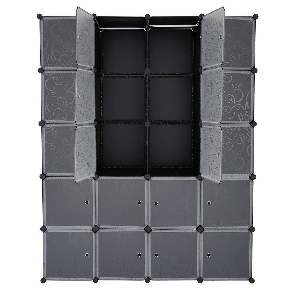 20 Cube Organizer Stackable Plastic Storage Shelves - Modular Closet Cabinet with Hanging Rod in White & Black | Multifunctional for Bedroom, Office, Kids Room Organization