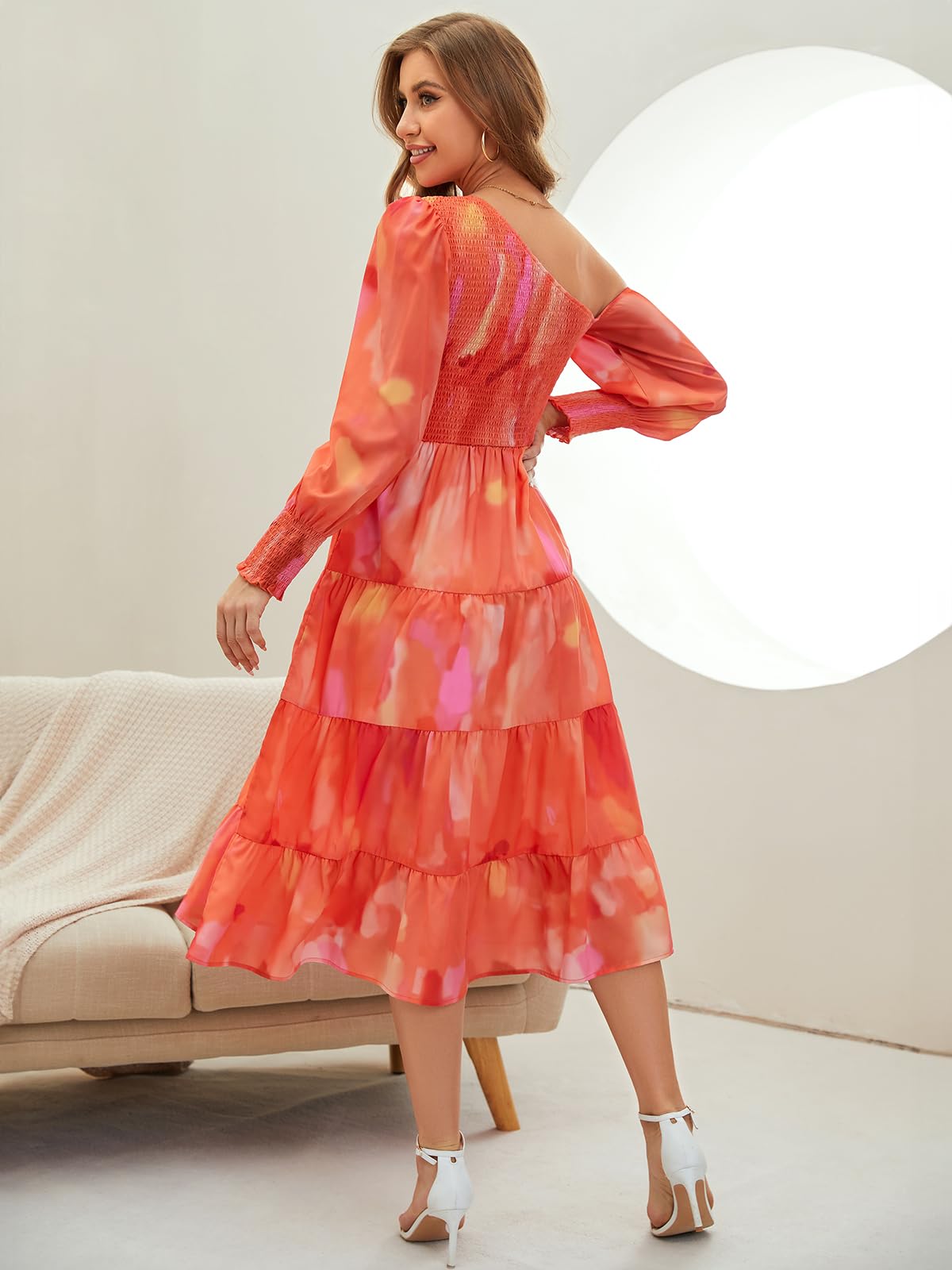 Women's Floral Long Sleeve Maxi Dress with Puff Sleeves & Pockets - Casual Spring Summer Flowy Dress for Beach, Wedding & Everyday Wear