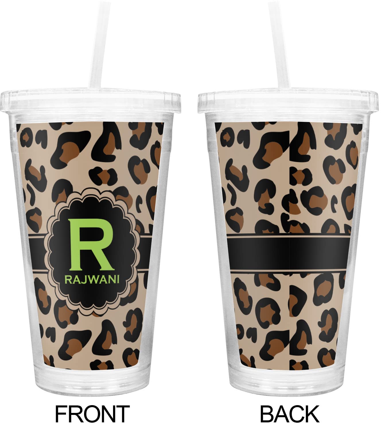 Custom Engraved Granite Leopard Print Double Wall Insulated Tumbler with Lid & Straw - Perfect for Coffee, Iced Tea & Outdoor Activities