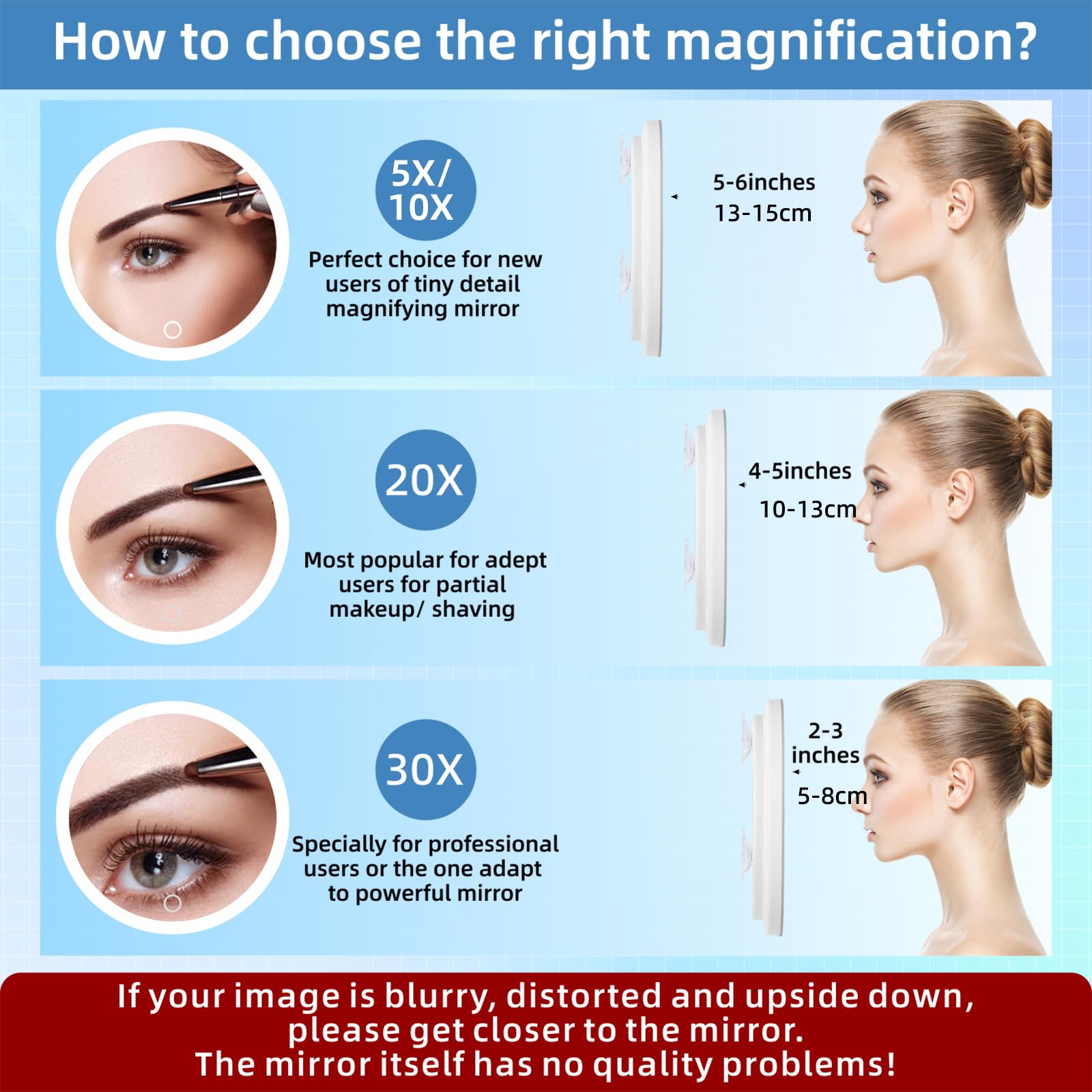 30x Magnifying Mirror with Light - 3 Modes, Rechargeable for Travel & Makeup