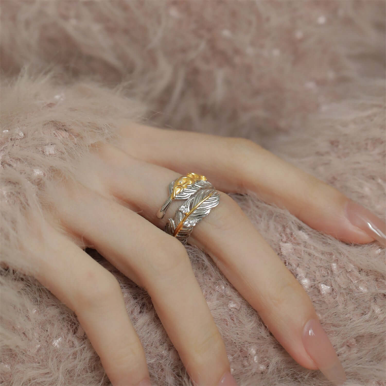 Two Tone Feather Wrap Ring - Angel Wing Jewelry for Women | R2103 | Elegant Gift for Valentine's Day, Anniversary & Special Occasions