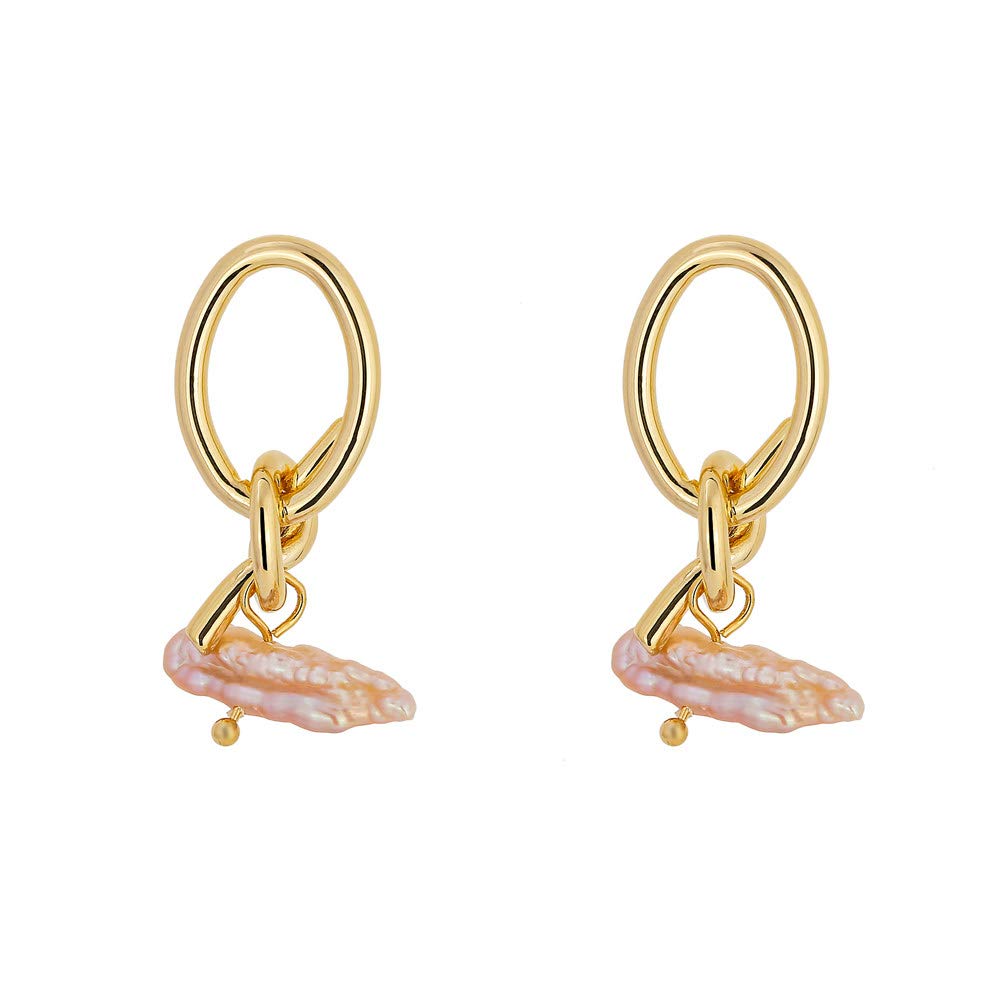 EQCETPF Baroque Pearl Drop Earrings for Women - Natural Shaped Dangle Earrings, Fashionable Hollow Metal Jewelry in Gold & Copper | Perfect Gift for Her, Ideal for Parties, Weddings & Everyday Wear