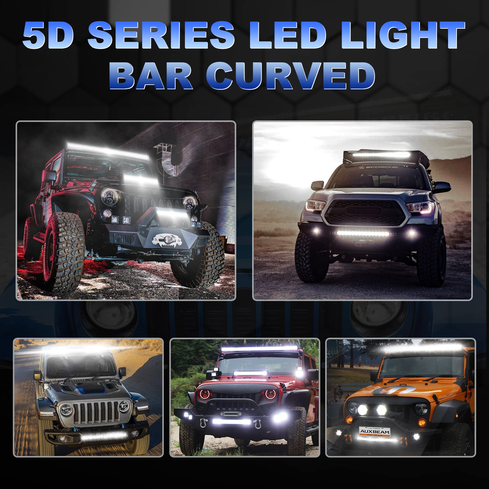 5D Series 22 Inch Combo Beam Dual Row Curved Off Road LED Light Bar - High Power Waterproof LED Light for Trucks, Jeeps, ATVs, UTVs - Perfect for Off-Roading, Camping, Hunting & Night Driving