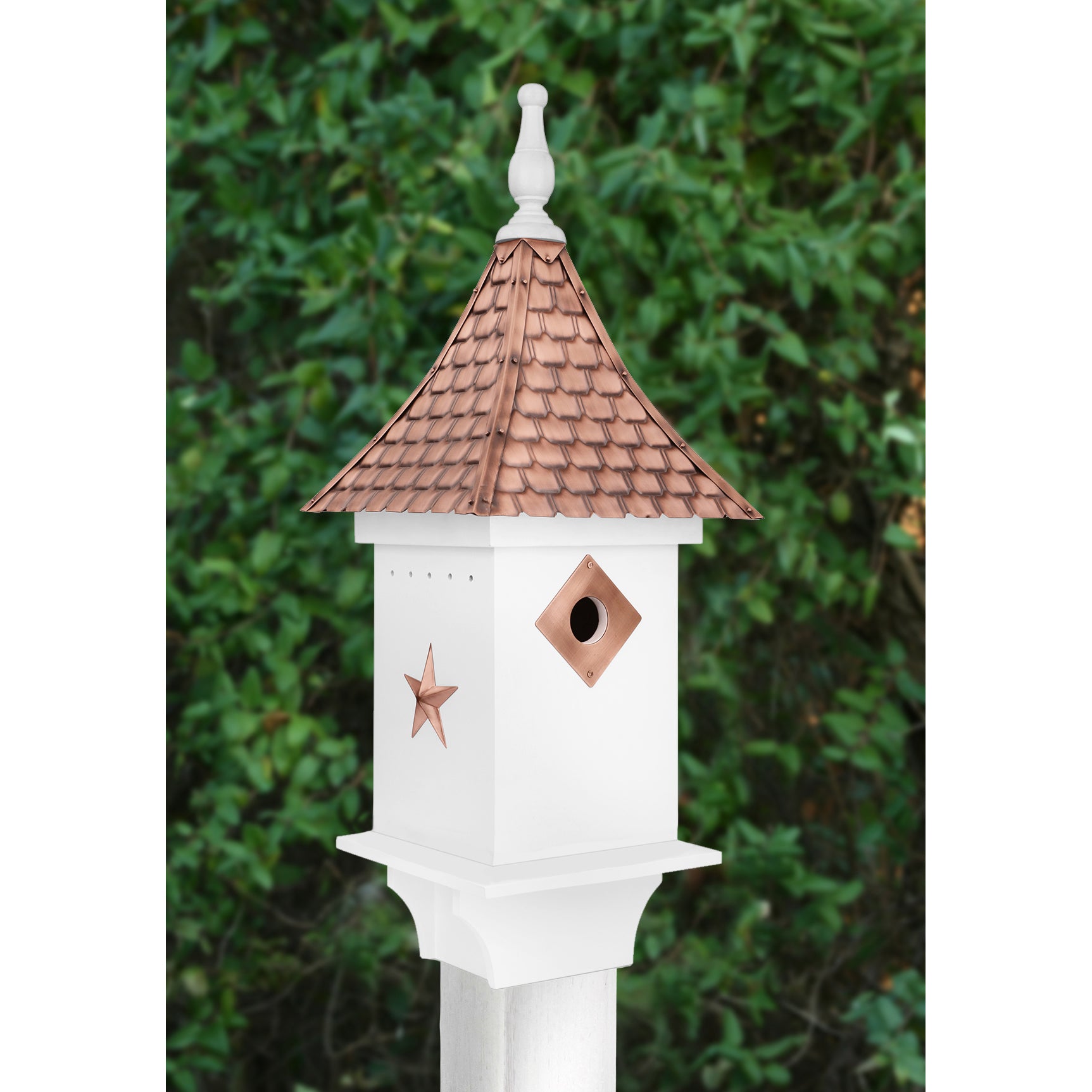 Villa Bird House with Shingled Copper Roof - Handcrafted Wooden Birdhouse for Outdoor Garden Decor - Attract Wild Birds to Your Backyard or Patio