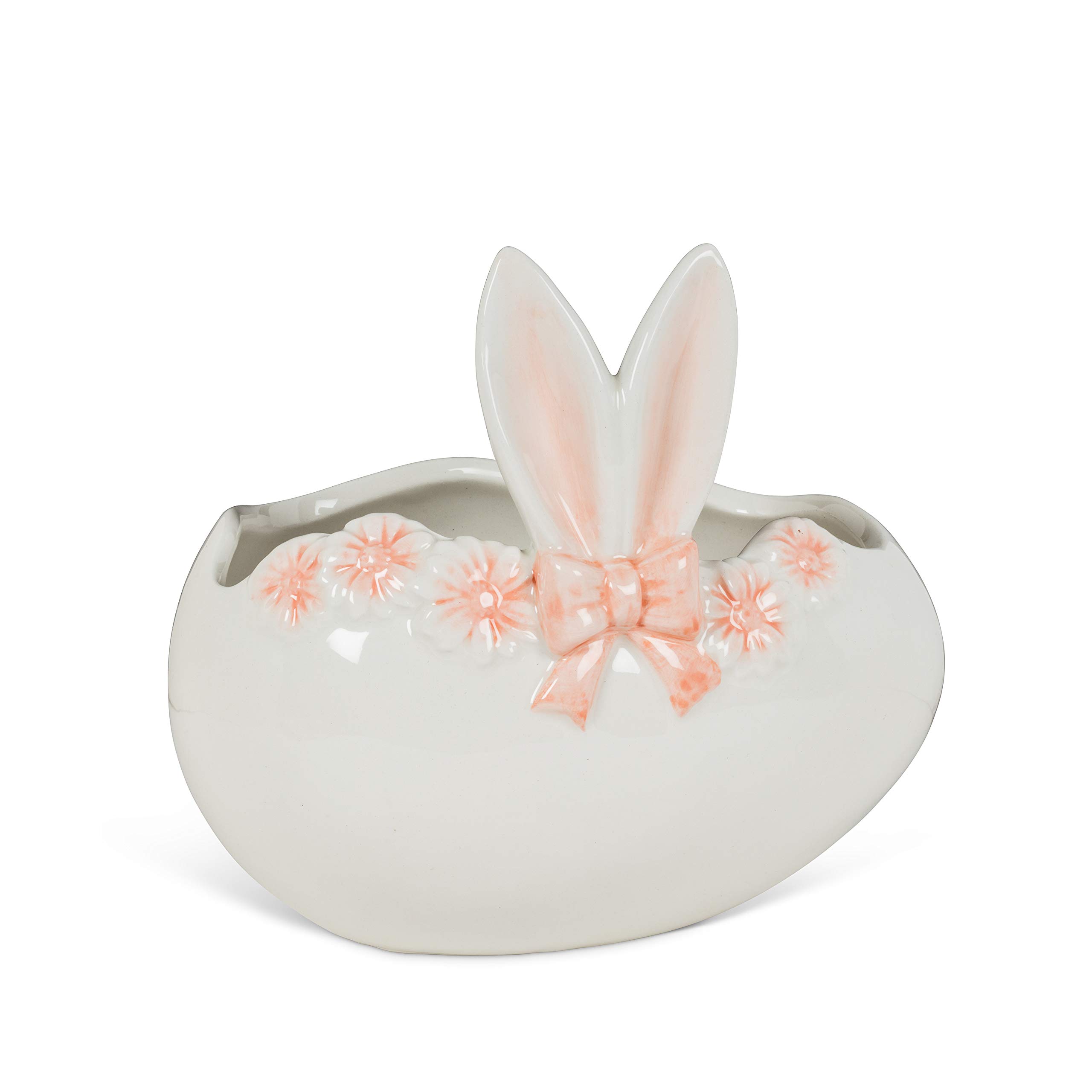 Abbott Collection Home 27-TEAPARTY-307 White and Pink Rabbit Ears Egg Planter - Cute Easter Decor for Tabletop, Garden, or Spring Party Centerpiece