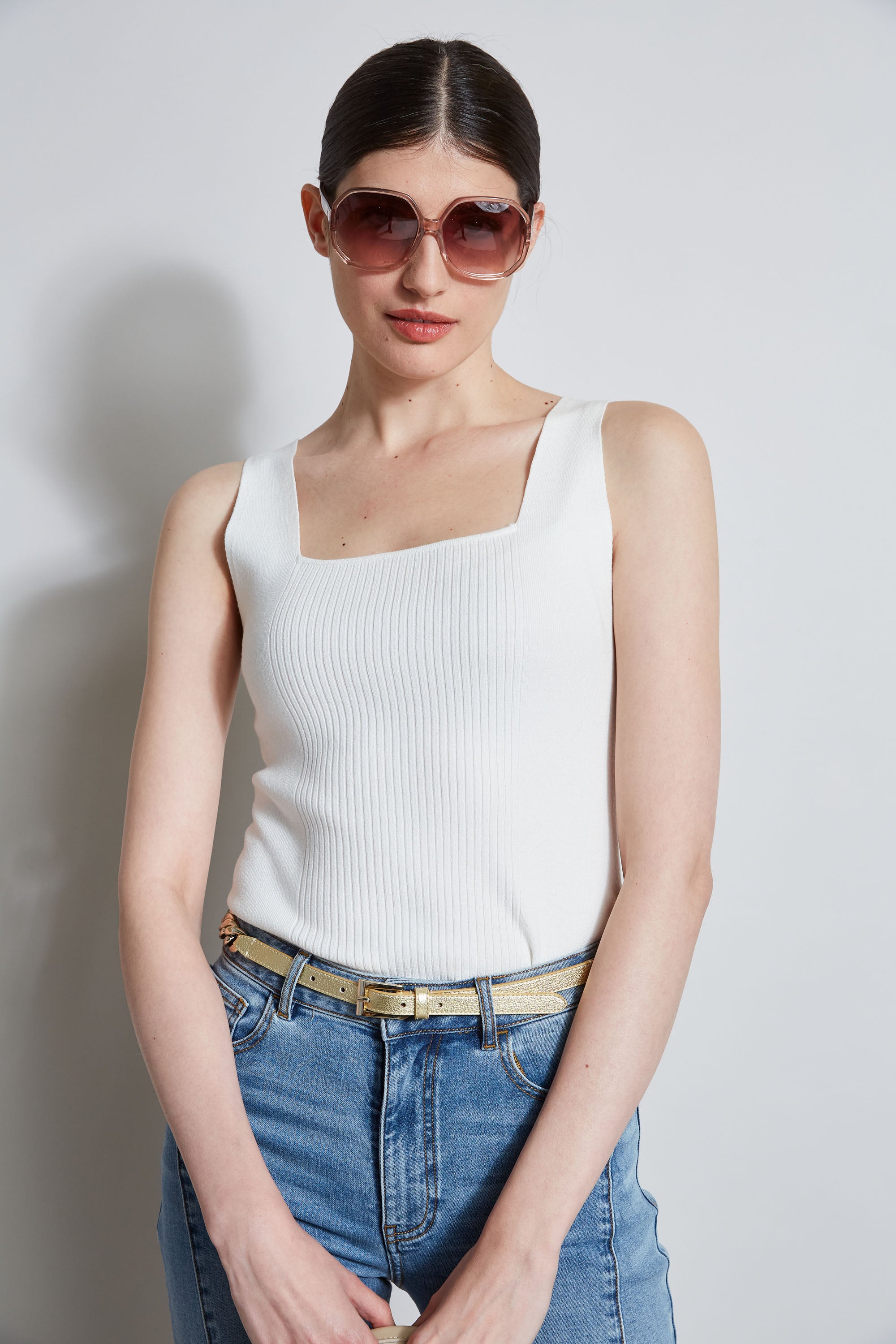 Rib Detail Sweater Tank Top for Women - Soft Knit Casual Summer Layering Piece | Perfect for Beach Outings, Date Nights & Office Wear