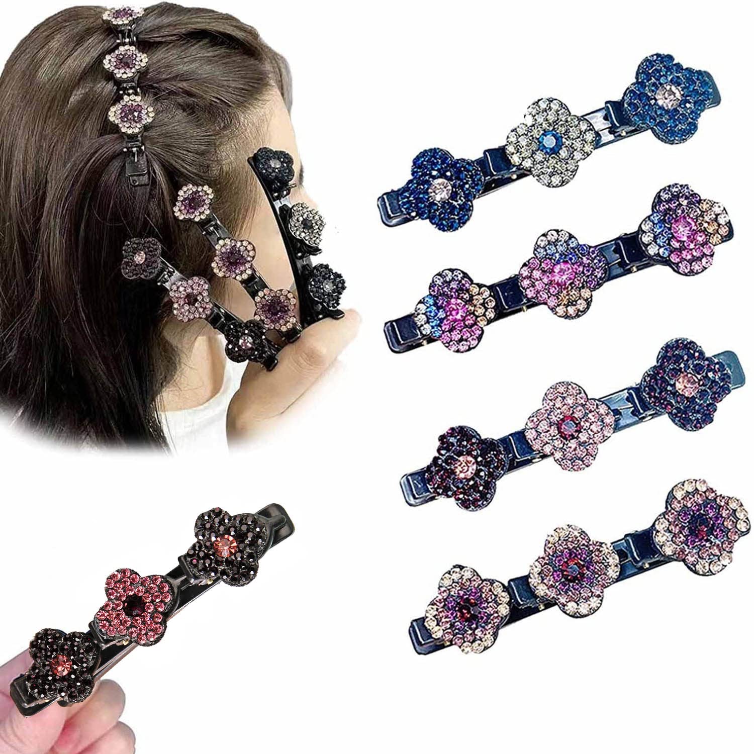Vintage Hair Clips Set - 5Pcs Elegant Triple Lace Clover Flower Barrettes with Rhinestones | Women & Girls Hair Accessories for Weddings, Parties & Daily Styling