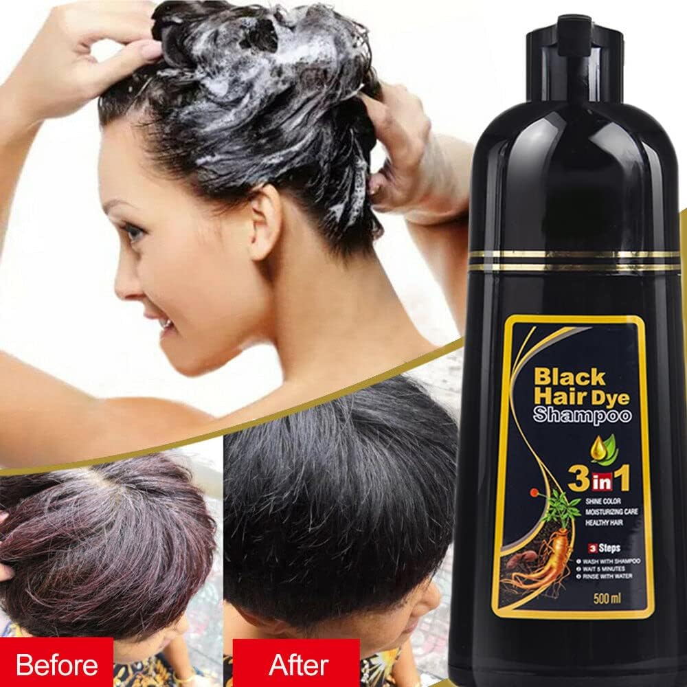 ZemGlam Herbal 3-in-1 Instant Black Hair Dye Shampoo - 500ml for Women & Men | Natural Hair Color Treatment for Gray Coverage at Home