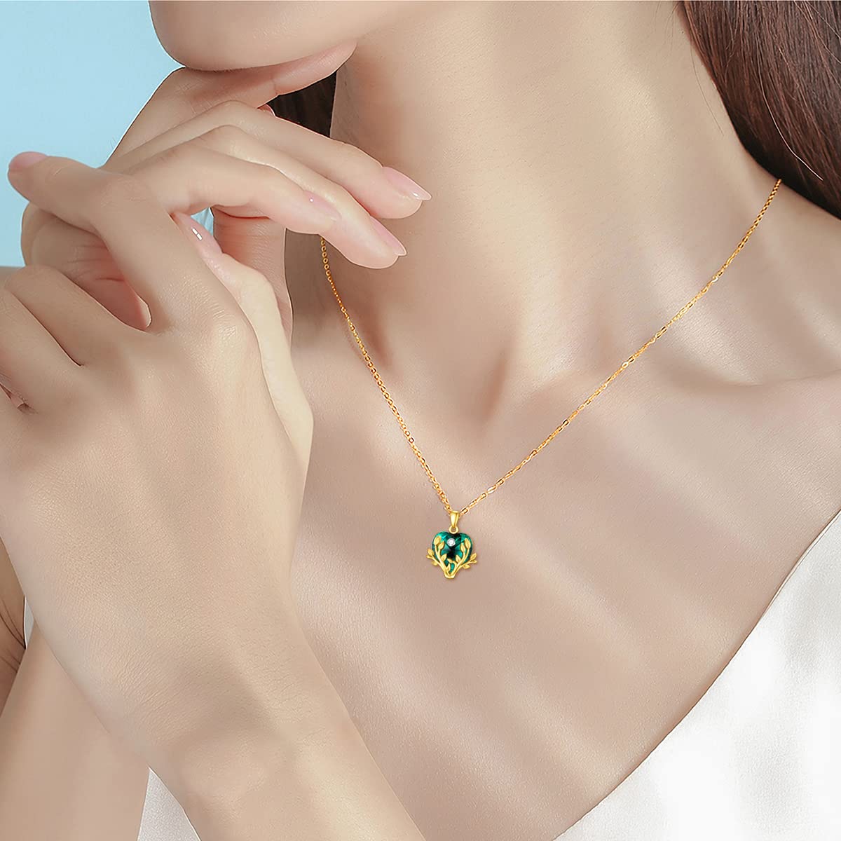 YDD 9ct Real Gold Tree of Life Necklace with Love Heart Crystal Pendant - Dainty Family Jewelry for Women, Perfect Christmas, Mother's Day & Birthday Gift for Her (16+1+1 inch) - Ideal for Special Occasions, Weddings, Anniversaries and Everyday Elegance