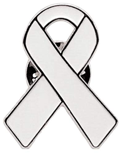 5-Piece White Awareness Ribbon Enamel Pins with Metal Clasps - Support Adoption, Bone Cancer, Lung Cancer, Osteoporosis & Brain Disorders - Perfect for Jackets, Bags & Fundraising Events