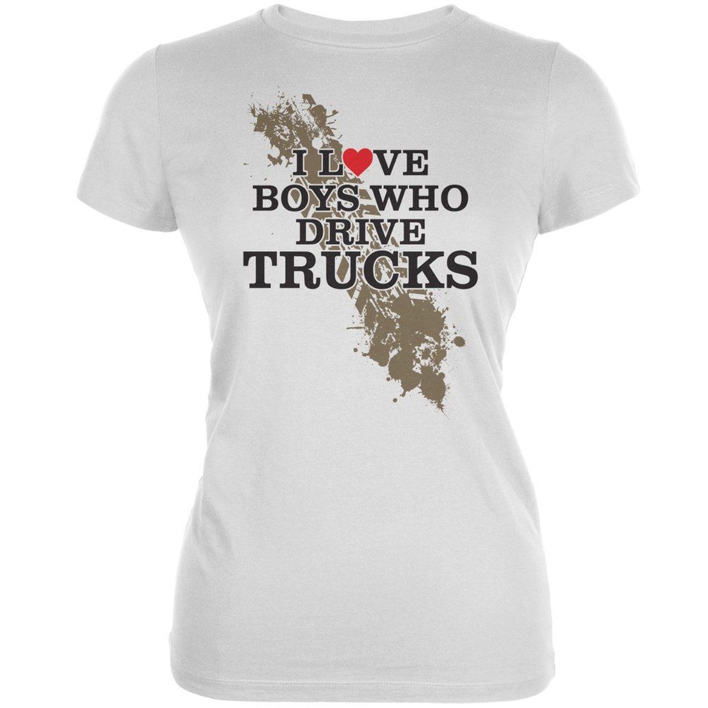 Old Glory Patriotic Boys Who Drive Trucks White Juniors Soft Cotton T-Shirt - 2X-Large for Teens, Truck Enthusiasts & American Pride Lovers - Perfect for Road Trips, Car Shows & 4th of July Celebrations