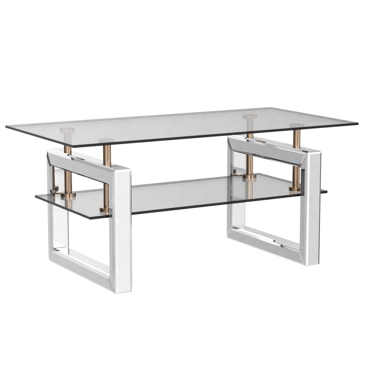 Modern Rectangular Mirrored Glass Coffee Table with Tempered Glass Top & Sturdy Steel Frame - Stylish Living Room Furniture for Home Decor, Entertaining Guests & Small Space Solutions