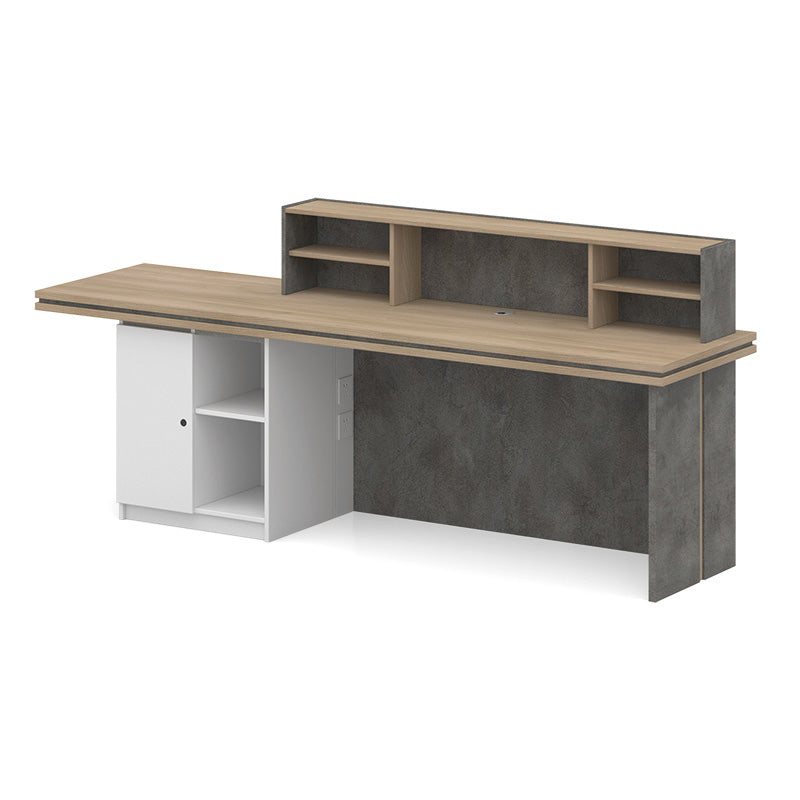 JARIN 2.4M Right Panel Reception Desk in Carbon Grey & White - Modern Office Furniture for Hotel, Clinic, and Corporate Lobby