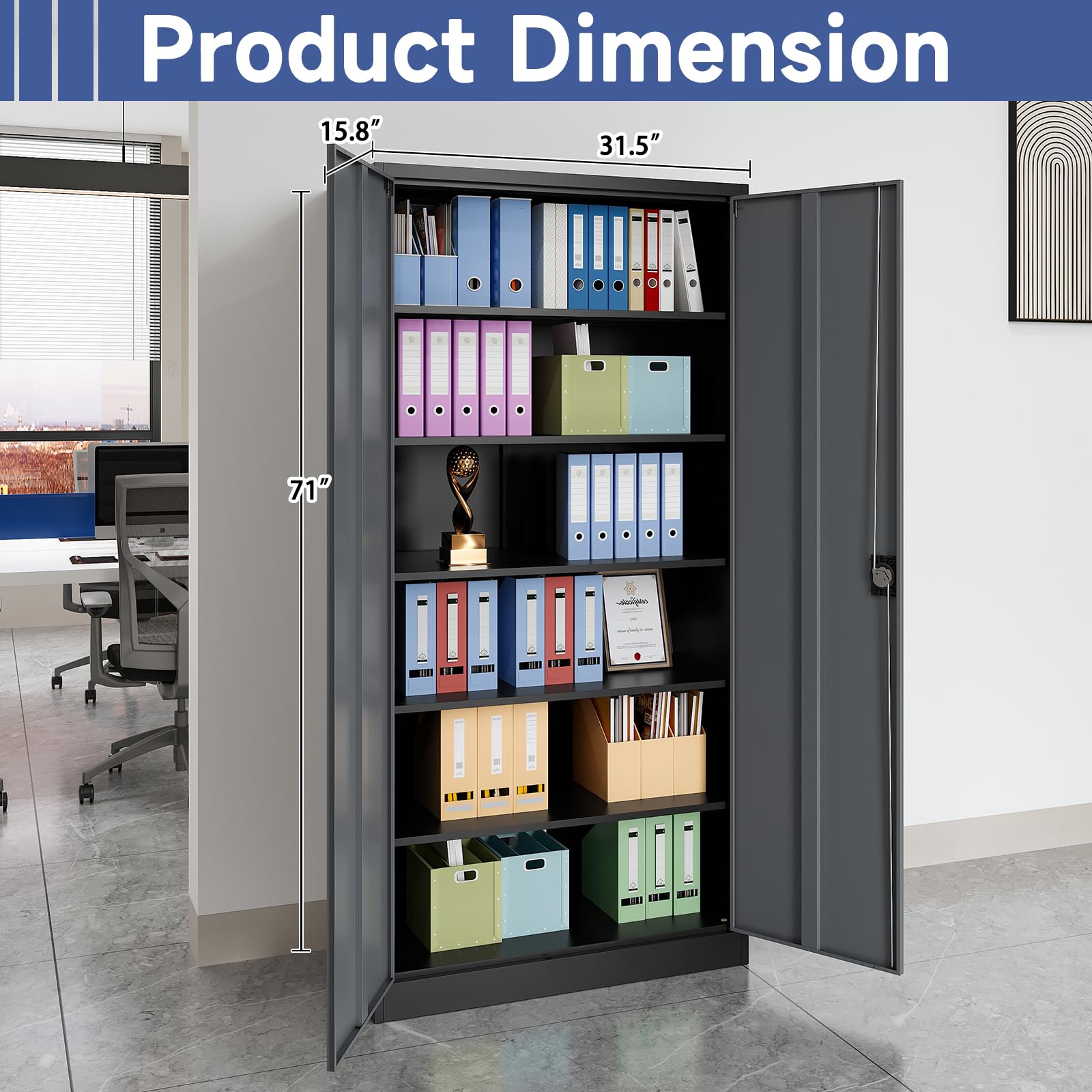 Steel Storage Cabinet with 2 Doors & 4 Adjustable Shelves - 71