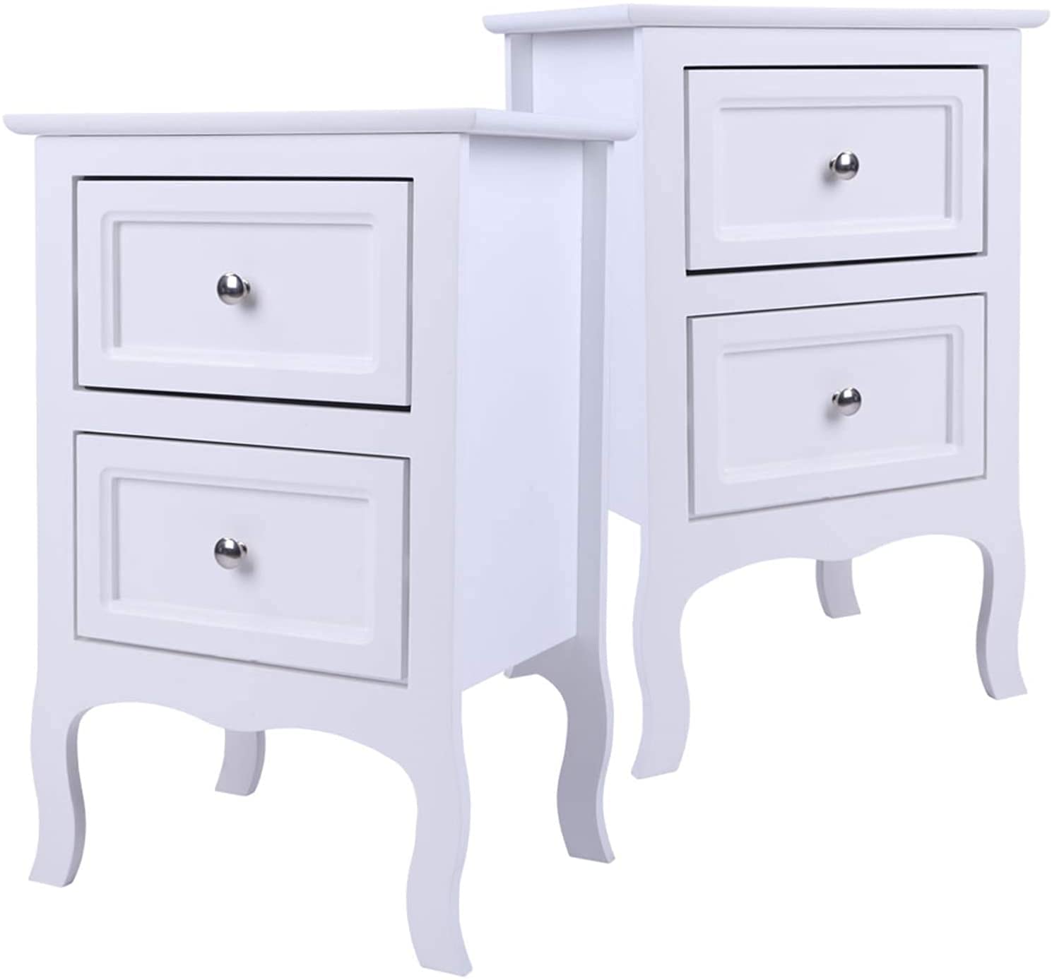 2-Piece White Wooden Nightstand Set with Drawers & Storage Shelf - Bedside End Tables for Bedroom, Living Room & Small Spaces | Modern Home Furniture for Bedside Storage & Decor
