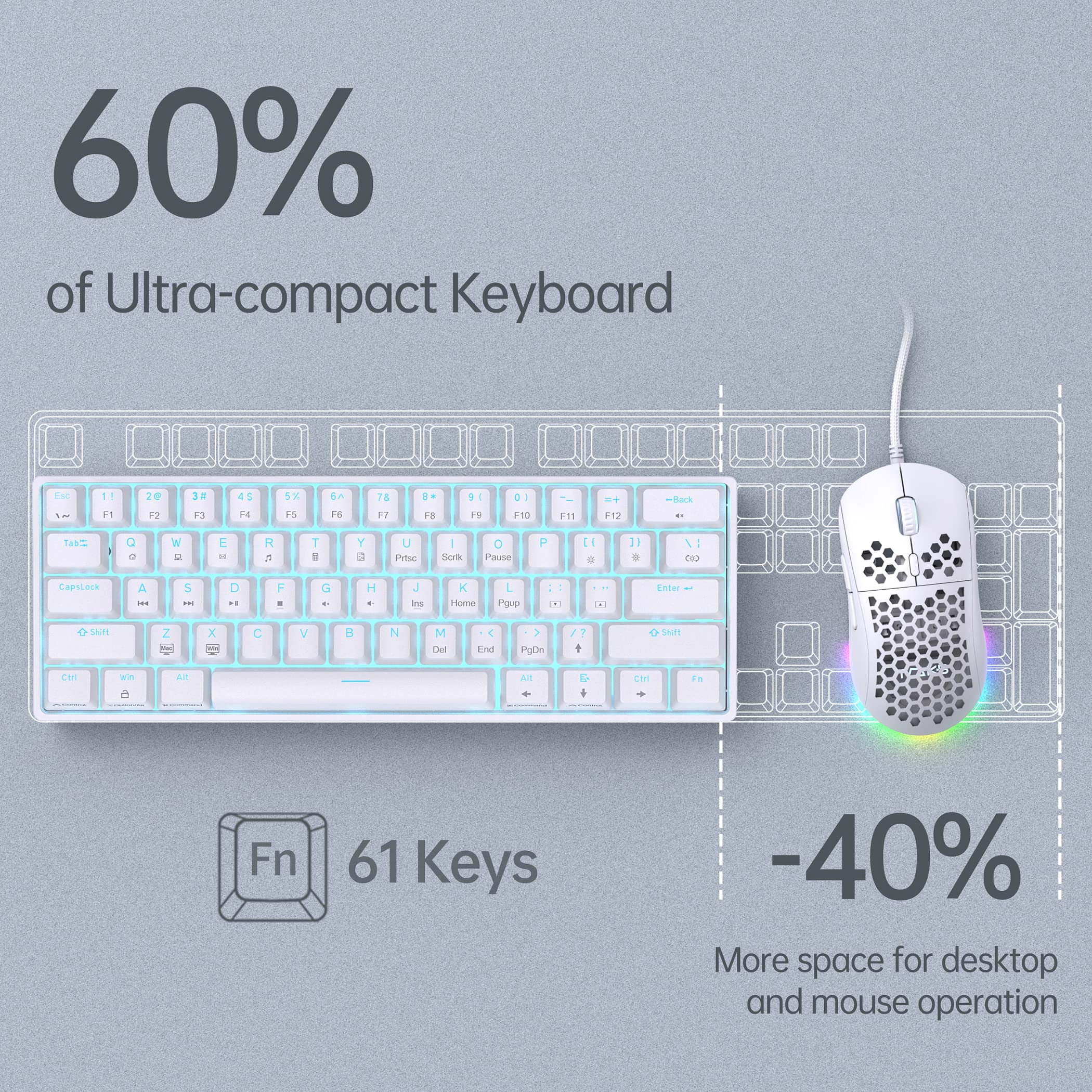 DIERYA DK61SE 60% Compact Mechanical Gaming Keyboard - 61 Keys with Blue Clicky Switches, RGB Backlit, Anti-Ghosting, USB-C Wired for PC, Laptop Gamers & Typists - Perfect for Esports, Office Work & Programming