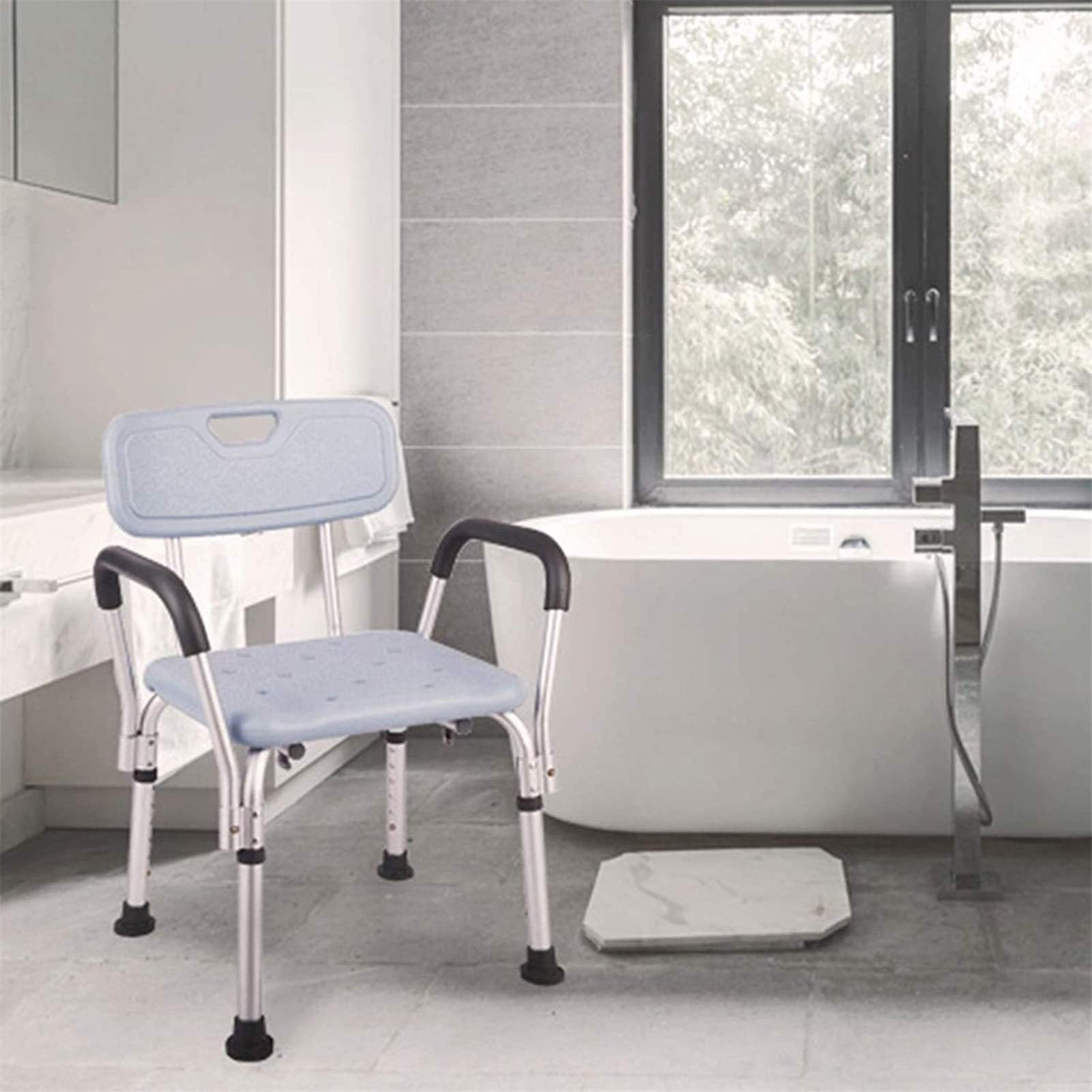 Heavy Duty Adjustable Shower Stool with Arms & Back - Non-Slip Safety Shower Chair for Elderly, Seniors & Disabled - Bathroom Mobility Aid Seat (Green) - Perfect for Assisted Bathing & Handicap Accessibility
