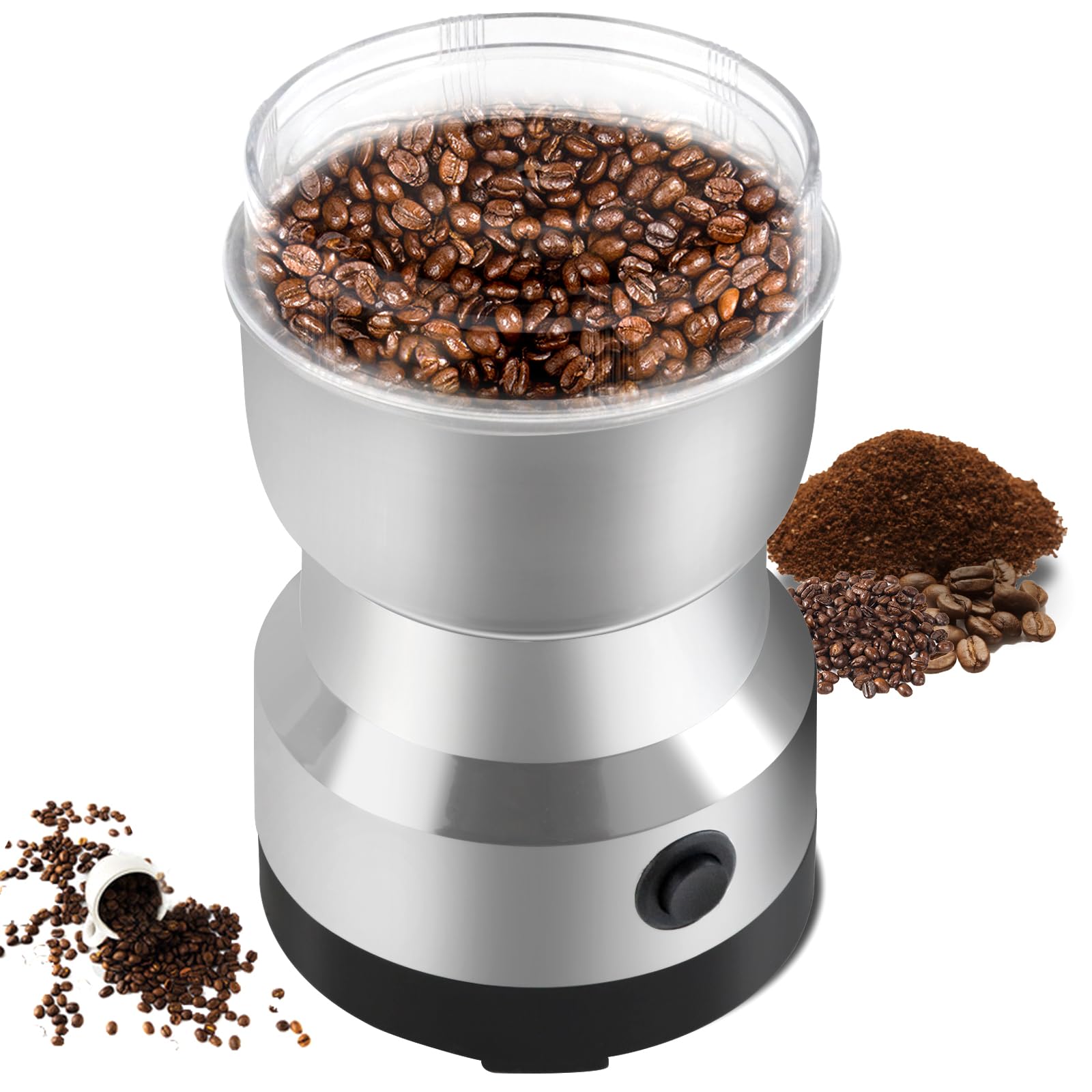 Premium Electric Coffee Grinder 200W - Mini Spice Grinder with 300ml Capacity & Stainless Steel Blades - Perfect for Coffee Beans, Nuts, Herbs & Spices - Ideal for Home Kitchens, Coffee Shops & Camping Use