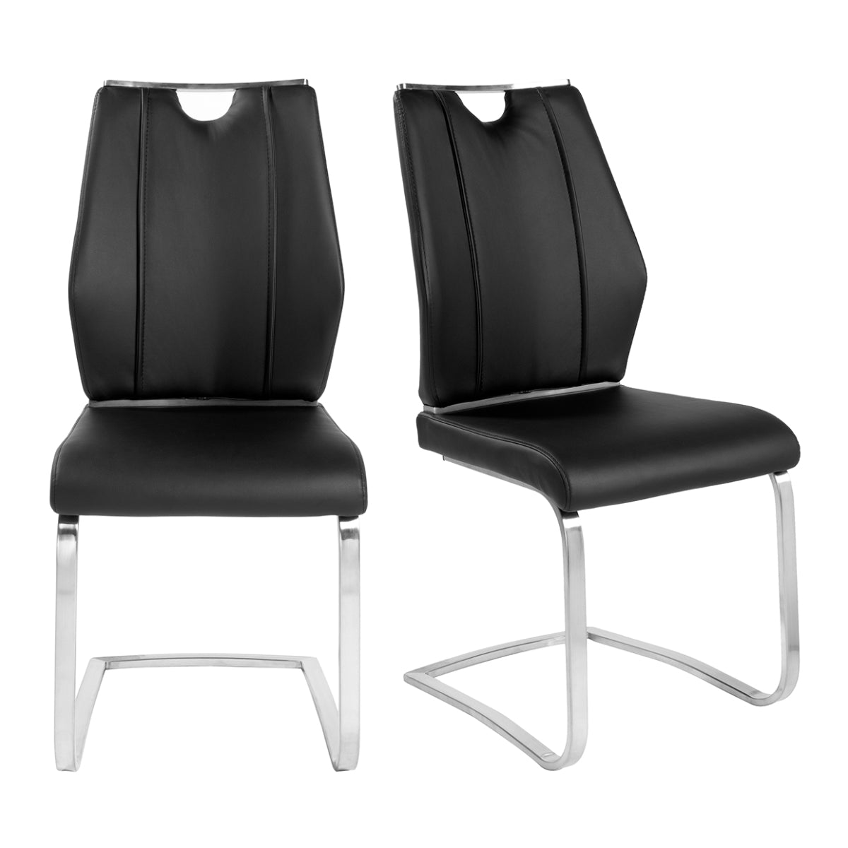 Lexington Side Leather Chair in Brushed Stainless Steel - Set of 2 Modern Dining Chairs for Home & Office | Perfect for Dining Rooms, Conference Tables & Lounge Areas