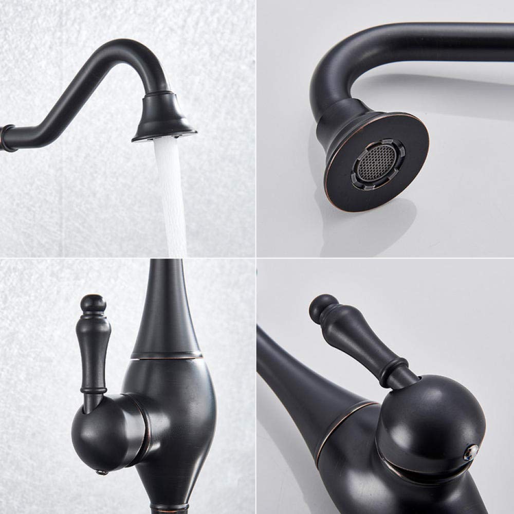 Bronze Black Long Neck Kitchen Faucet - Deck Mounted Rotating Spout with Hot & Cold Water Mixer - Perfect for Modern Kitchen and Bathroom Sink Installation