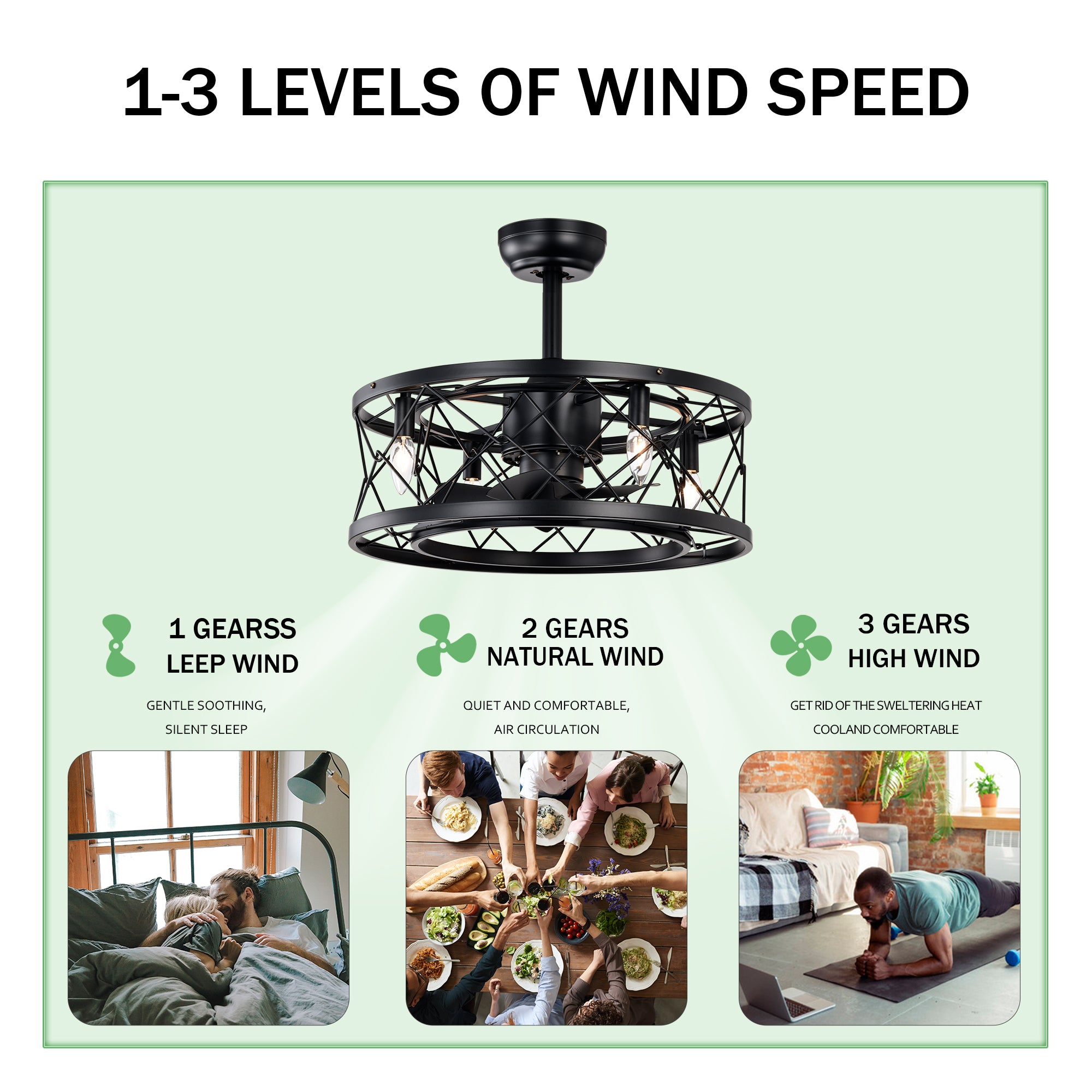 Quiet AC Motor Ceiling Fan - Low Noise, Small Modern Enclosed Reversible Design for Farmhouse, Bedroom & Living Room | Perfect for Home Cooling and Air Circulation