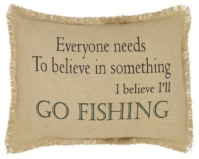 VHC Brands Natural Burlap Pillow Sham - 'I Believe I'll Go Fishing' Design 14x18 Inch - Perfect for Rustic Home Decor & Farmhouse Bedroom Styling