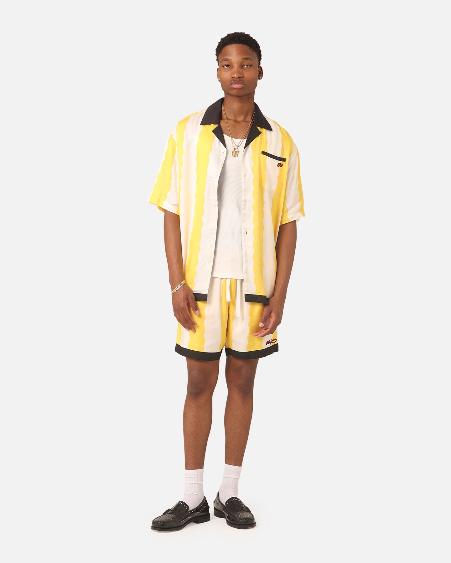 99 Cabana Bowling Shorts for Men - Comfortable Yellow/Off White Casual Shorts for Summer, Beach, and Outdoor Activities