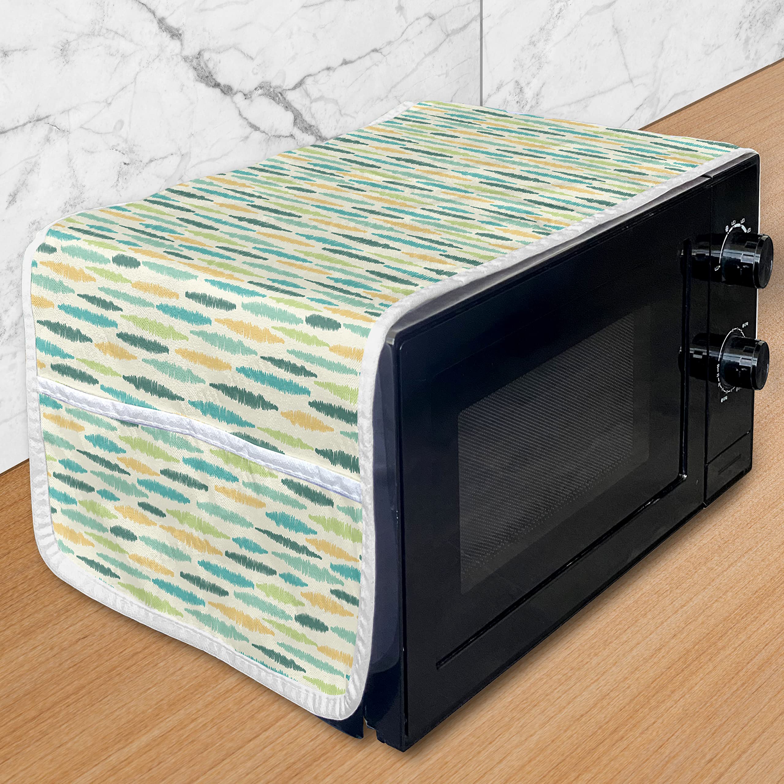 Ambesonne Geometric Microwave Cover - Waterproof Kitchen Organizer with Pockets, Hand-Drawn Crayon Sketch Stripes Design, 36