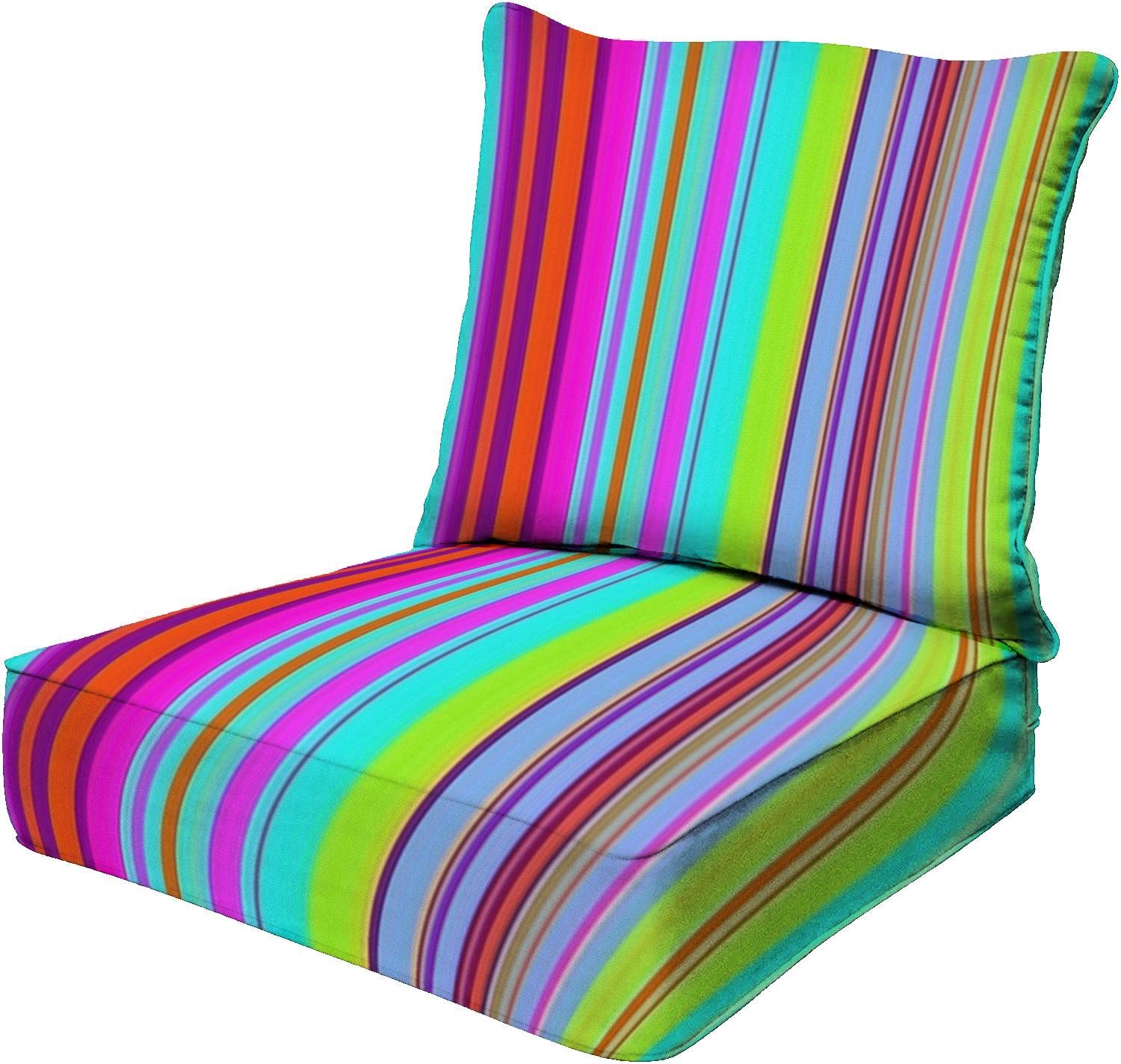 OPNERLKNC Striped Multicolor Deep Seat Cushions for Outdoor & Indoor Use - Patio, Poolside Lounge Chair, Furniture Replacement Cushions - Perfect for Relaxing by the Pool, Sunbathing, or Lounging on Your Deck
