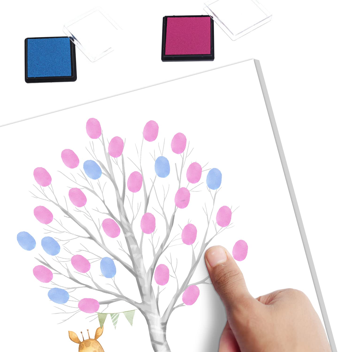 Baby Gender Reveal Fingerprint Tree with Safari Animals - Boy or Girl Guess Game, Woodland Baby Shower Guest Book & Activity Decor for Nursery, Gender Party