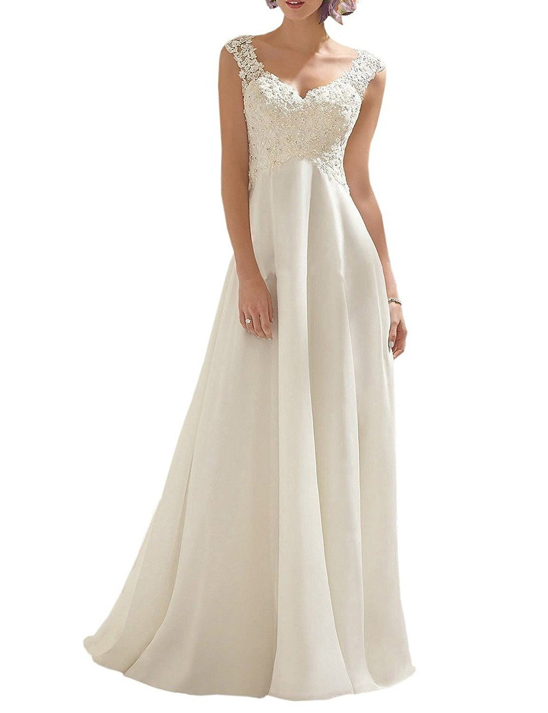 Borje Women's Double V-Neck Sleeveless Lace Wedding Dress - Elegant Evening Gown for Bridal Party, Prom, Cocktail & Formal Events