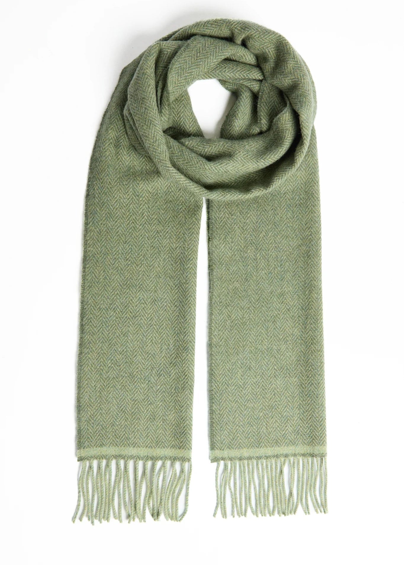 Foxford Lambswool Scarf for Women & Men - Soft Warm Green Herringbone Pattern Winter Scarf - Perfect for Cold Weather, Outdoor Activities & Fashion Accessories