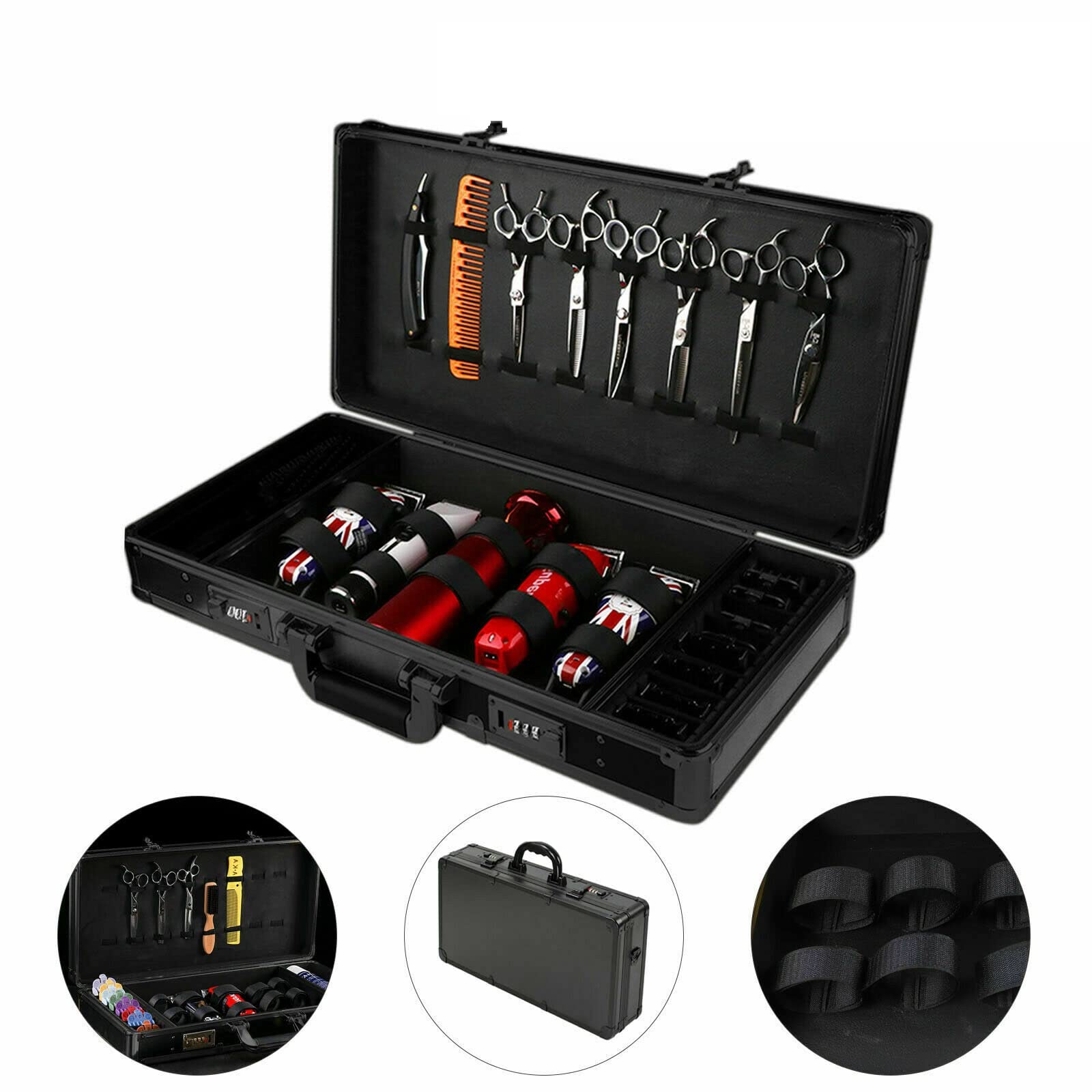 Professional Barber Carrying Case for Clippers & Scissors - Heavy Duty Salon Stylist Tool Box with Secure Code Lock (Black) - Perfect for Mobile Barbers, Salon Professionals & Traveling Hairstylists