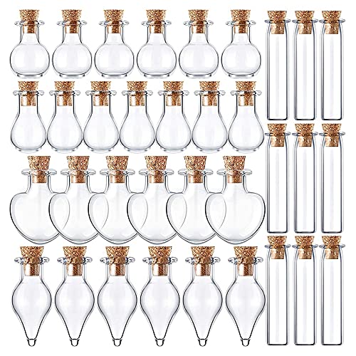 50-Piece Small Glass Jars with Cork Stoppers - 5 Unique Shapes for DIY Crafts, Wishing Bottles & Home Decor - Perfect for Wedding Favors, Party Decorations and Gift Packaging