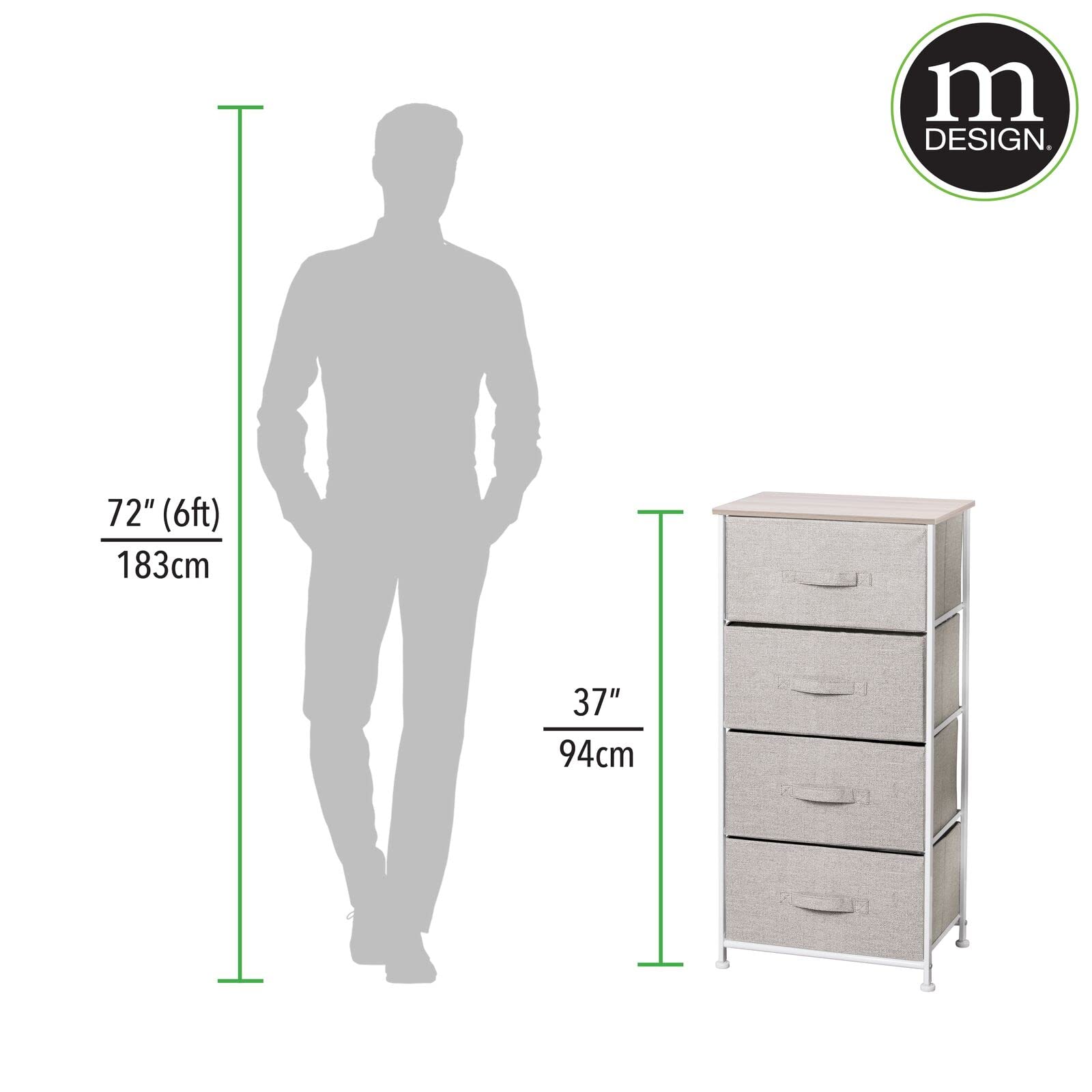 mDesign 4-Drawer Fabric Storage Tower Organizer - Steel Frame & Wood Top Dresser for Bedroom, Closet, Entryway - Lido Collection in Linen/Tan - Perfect for Clothing, Accessories & Home Organization