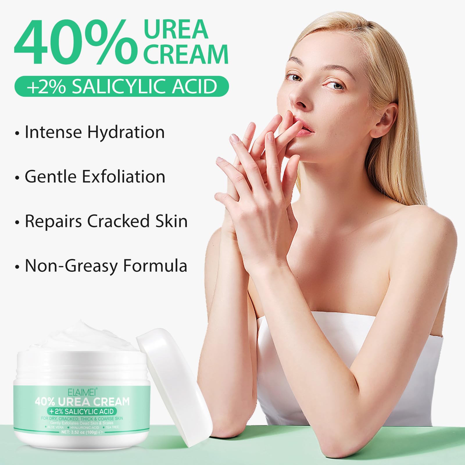 40% Urea Foot Cream for Cracked Heels & Dry Skin (3.52 oz) - Intensive Moisturizing Treatment with 2% Salicylic Acid, Tea Tree Oil & Aloe Vera - Best for Rough Feet, Elbows, Hands & Knees - Perfect for Pedicures, Winter Care & Daily Foot Repair