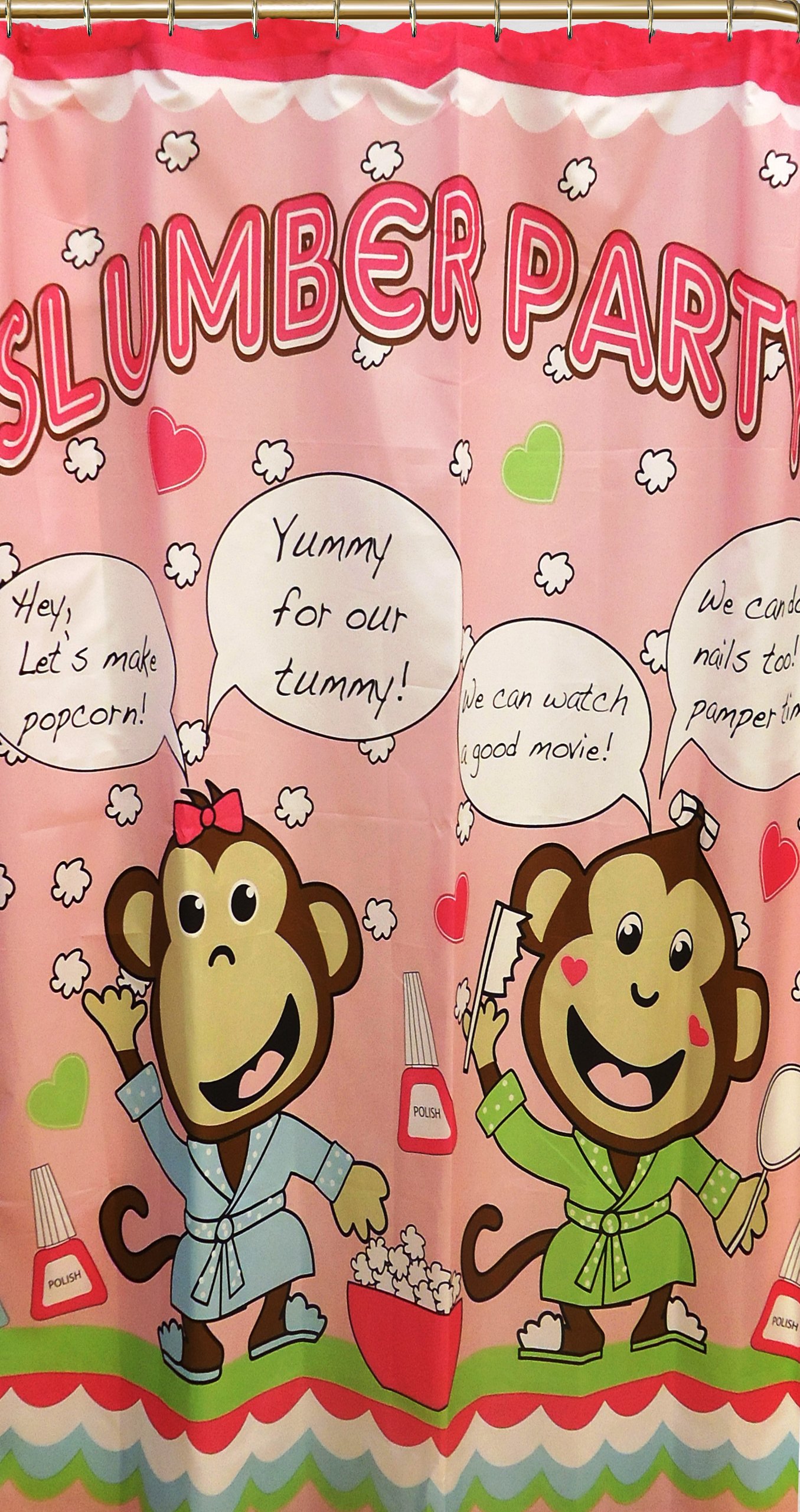 HEDAYA Slumber Party Shower Curtain - Fun & Colorful Bathroom Decor for Kids & Teens - Perfect for Sleepovers, Birthday Parties & Themed Bathrooms